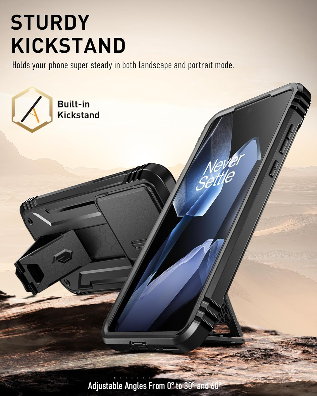 Poetic Revolution Case for Oneplus 13 5G, [Slide Camera Cover], Built-In Screen Protector [Work with Fingerprint ID], [2 Front Frame] Full Body Rugged Shockproof Case with Kickstand, Black - Blue image number 2