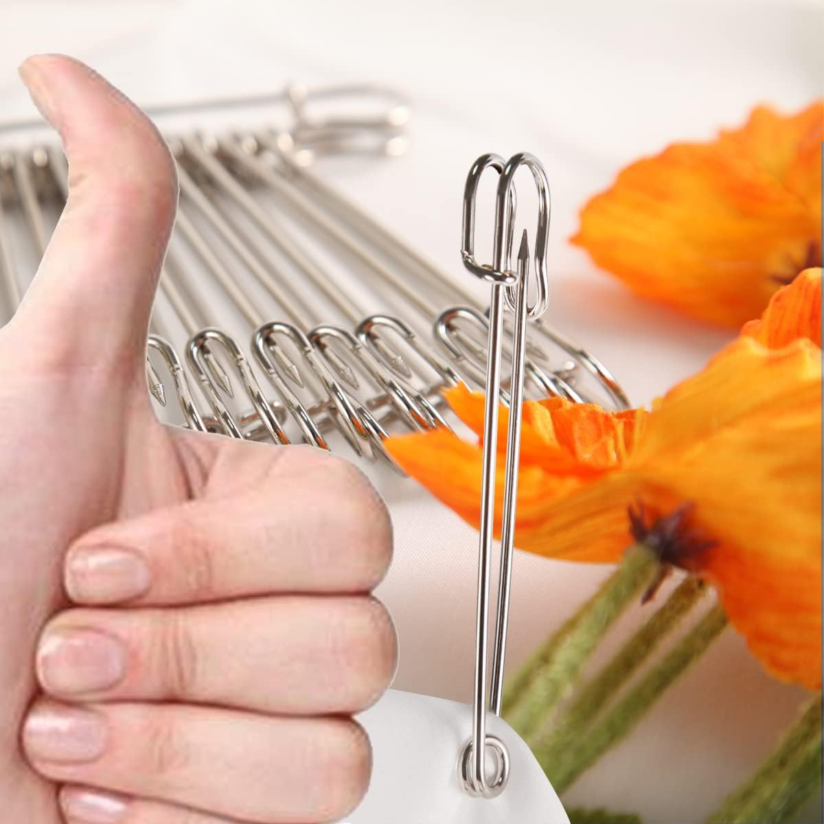 Large Safety Pins Strong for Clothes 4Inch 12 PCS Metal Kilt Pins Heavy Duty Blanket Pins Extra Large Steel Nappy Pins Safety Lock for Arts & Crafts image number 3