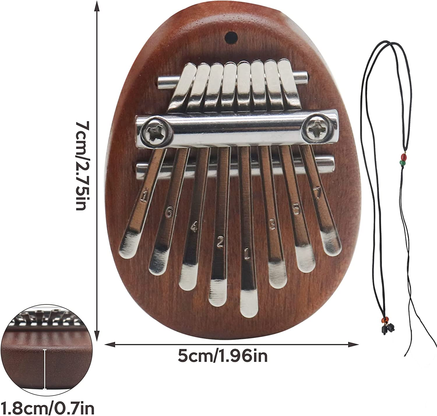 8 Key Mini Kalimba Worthplanet Mini Thumb Piano Portable Wooden Finger Piano with Black Lanyard Musical Instrument for Kids Adult Beginners W150011 (Teardrop-Shaped) image number 5