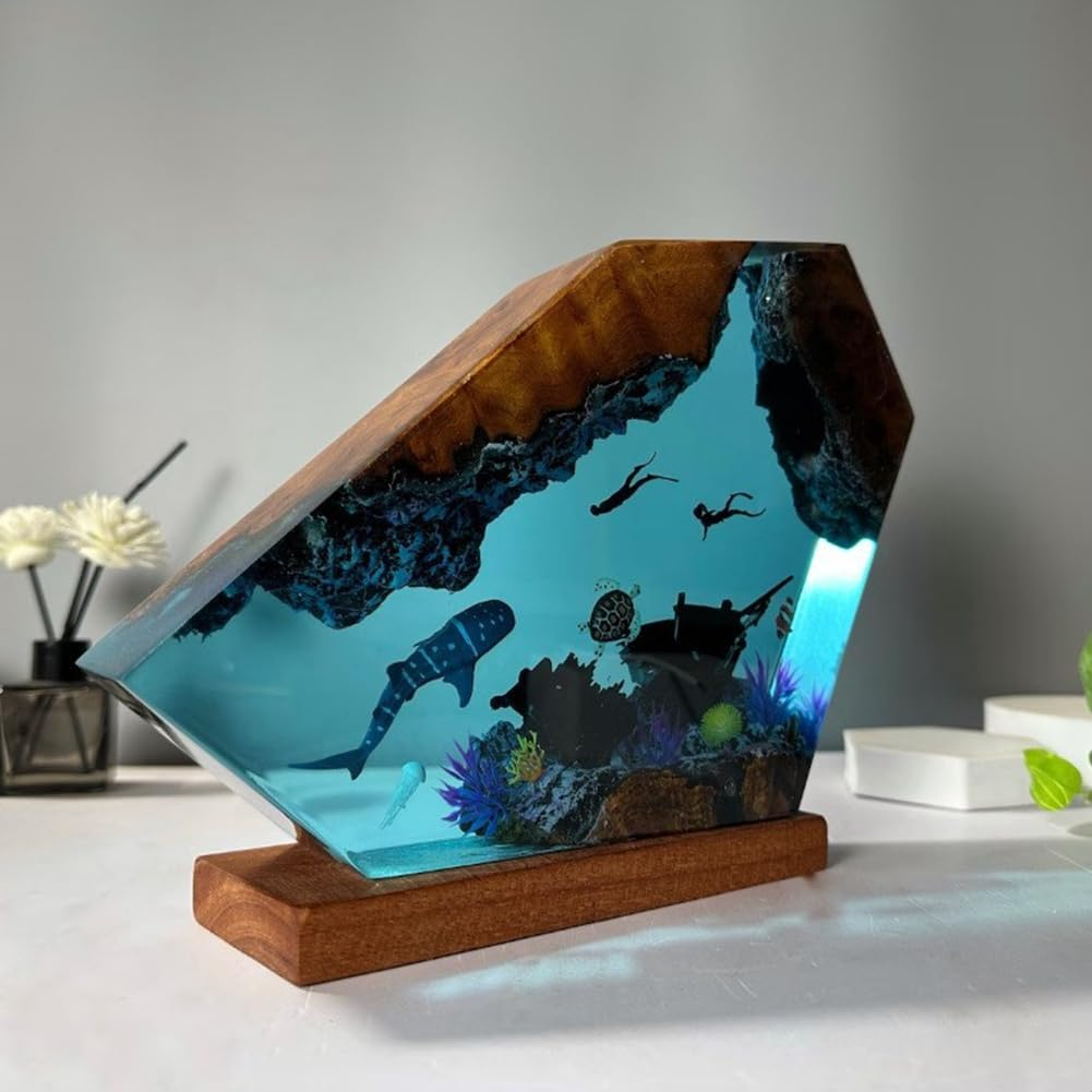 Qresthusa Undersea Resin Lamp Whale Turtle Human Diving Night Light Home Gift Office, Desk Bedroom Decoration Night Light image number 1