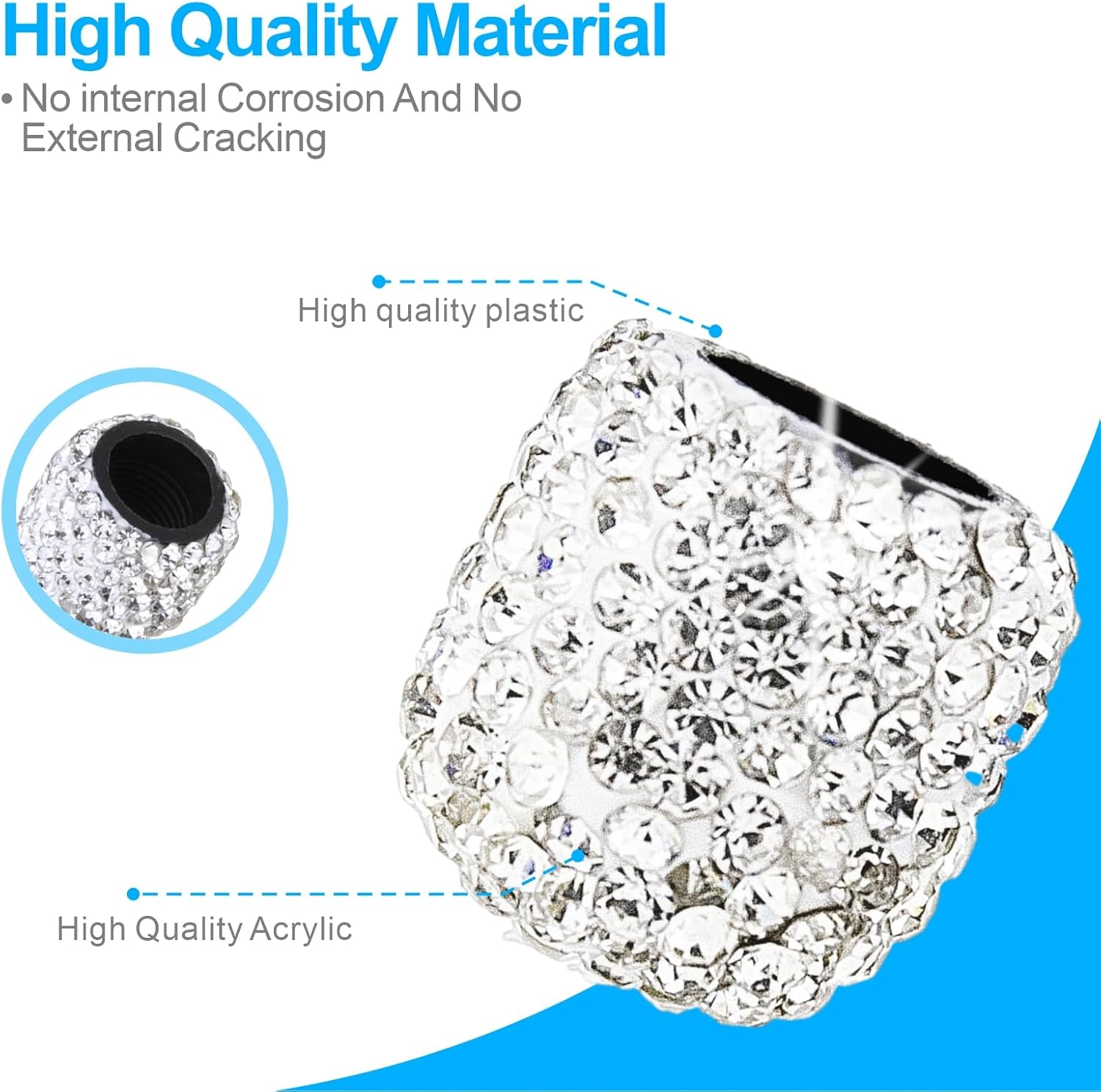 HZJD Tire Valve Stem Caps, Handmade Crystal Rhinestone, White(4 Pack)