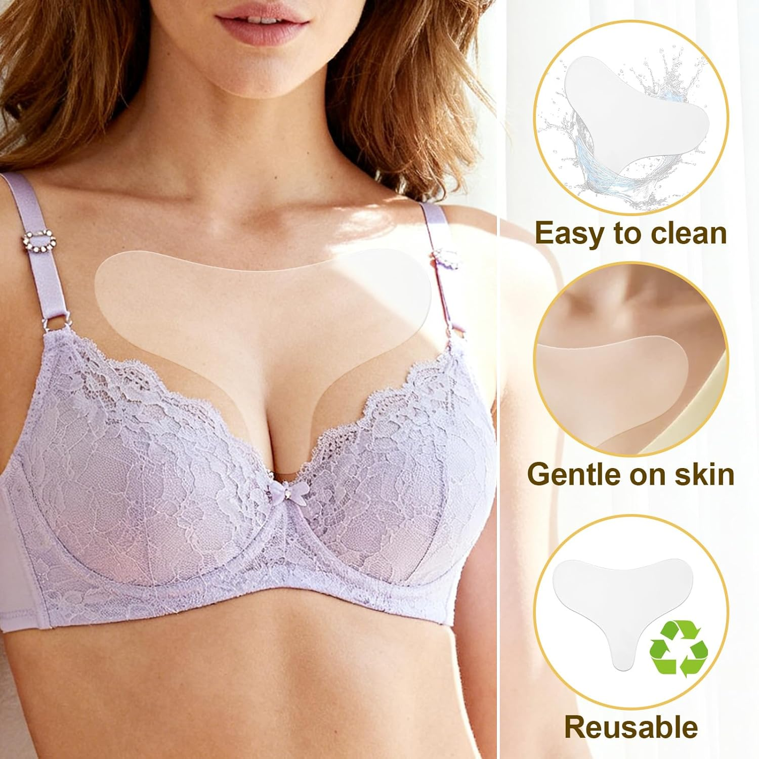 4Pcs Chest Wrinkle Pads, Silicone Reusable Decollete & Cleavage anti Wrinkle Patches for Overnight Use Gentle Skincare Silicone Patches for Women image number 1