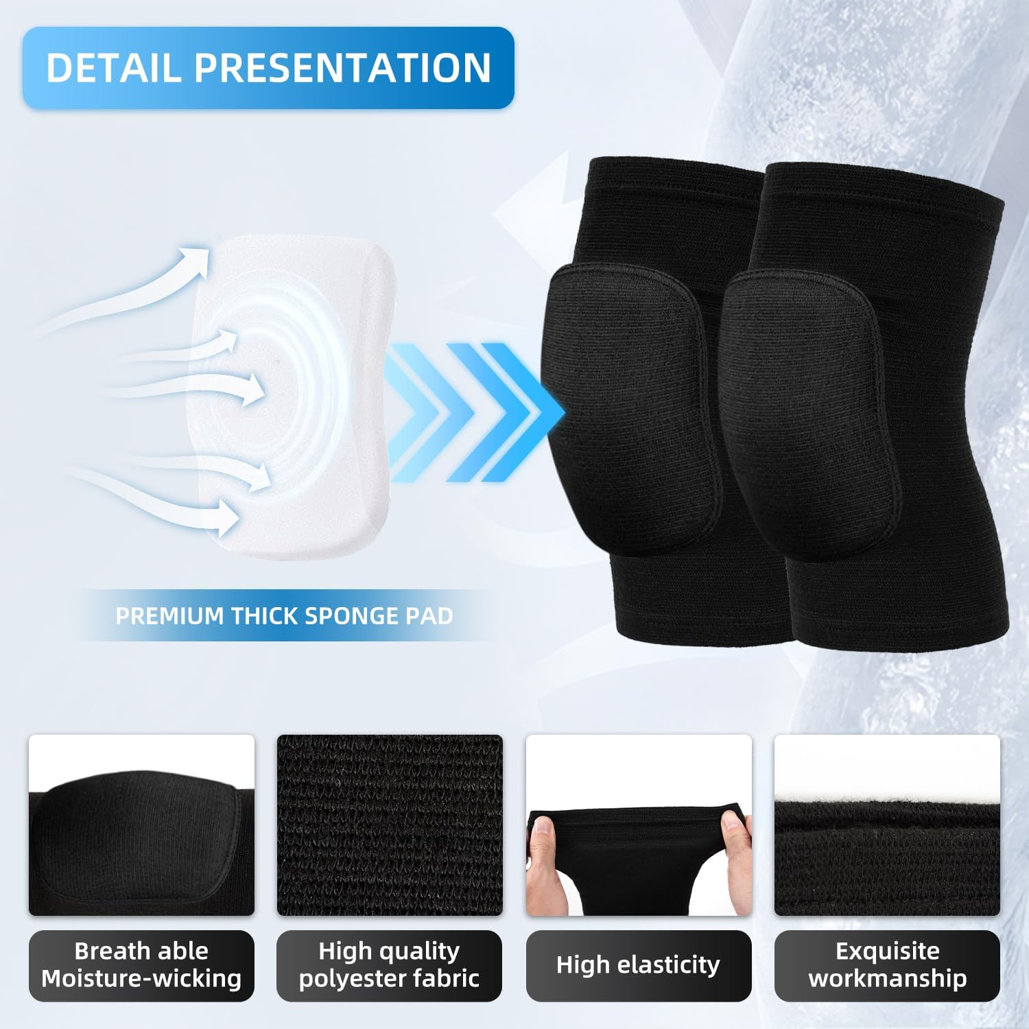Soft Breathable Knee Pads, 1Pair Anti-Slip Padded Sponge Knee,Volleyball Elastic Knee Brace for Men Women,Large Size image number 3