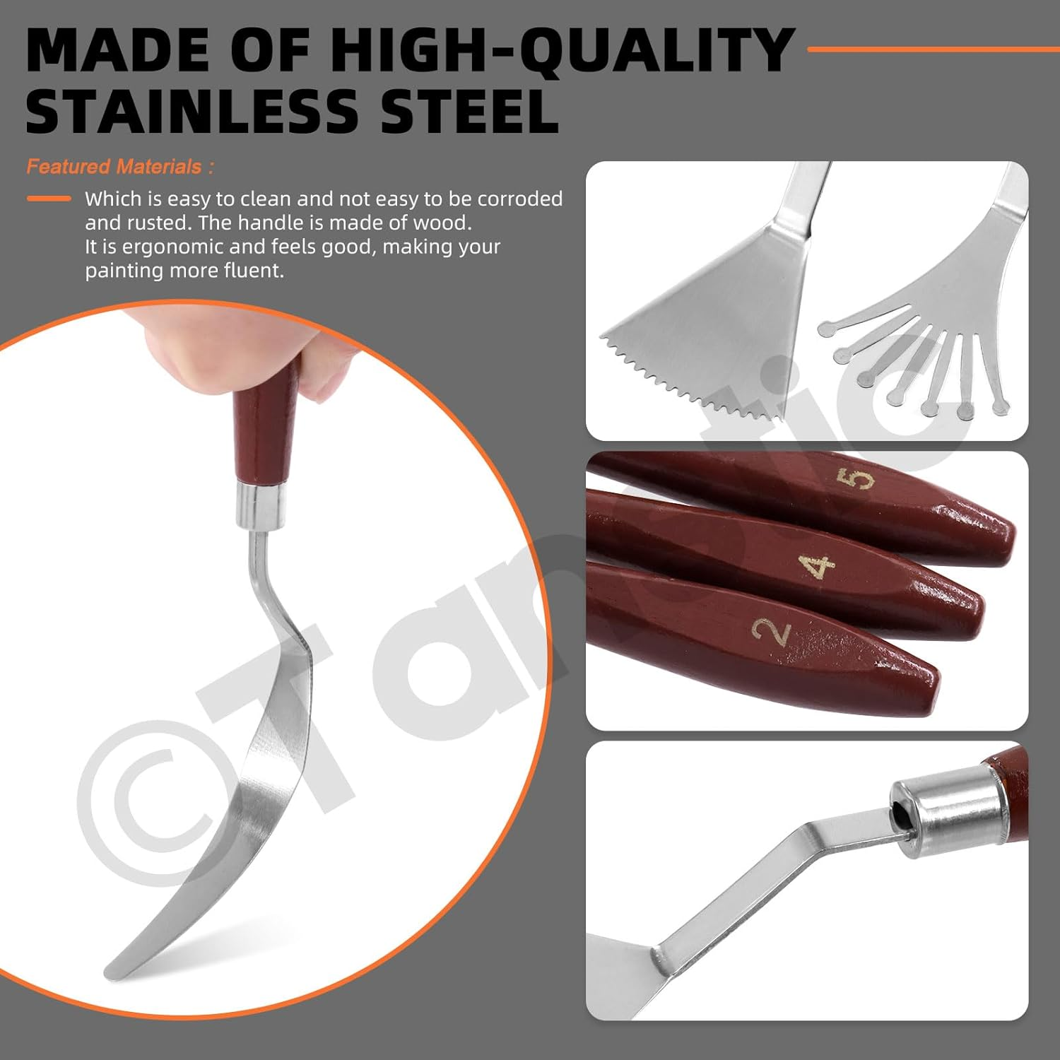 Tanstic 10Pcs Palette Knife Set, Stainless Steel Spatula Painting Knife Painting Mixing Scraper Pallet Knife with Wooden Handle for Color Mixing Oil Painting Supplies image number 1
