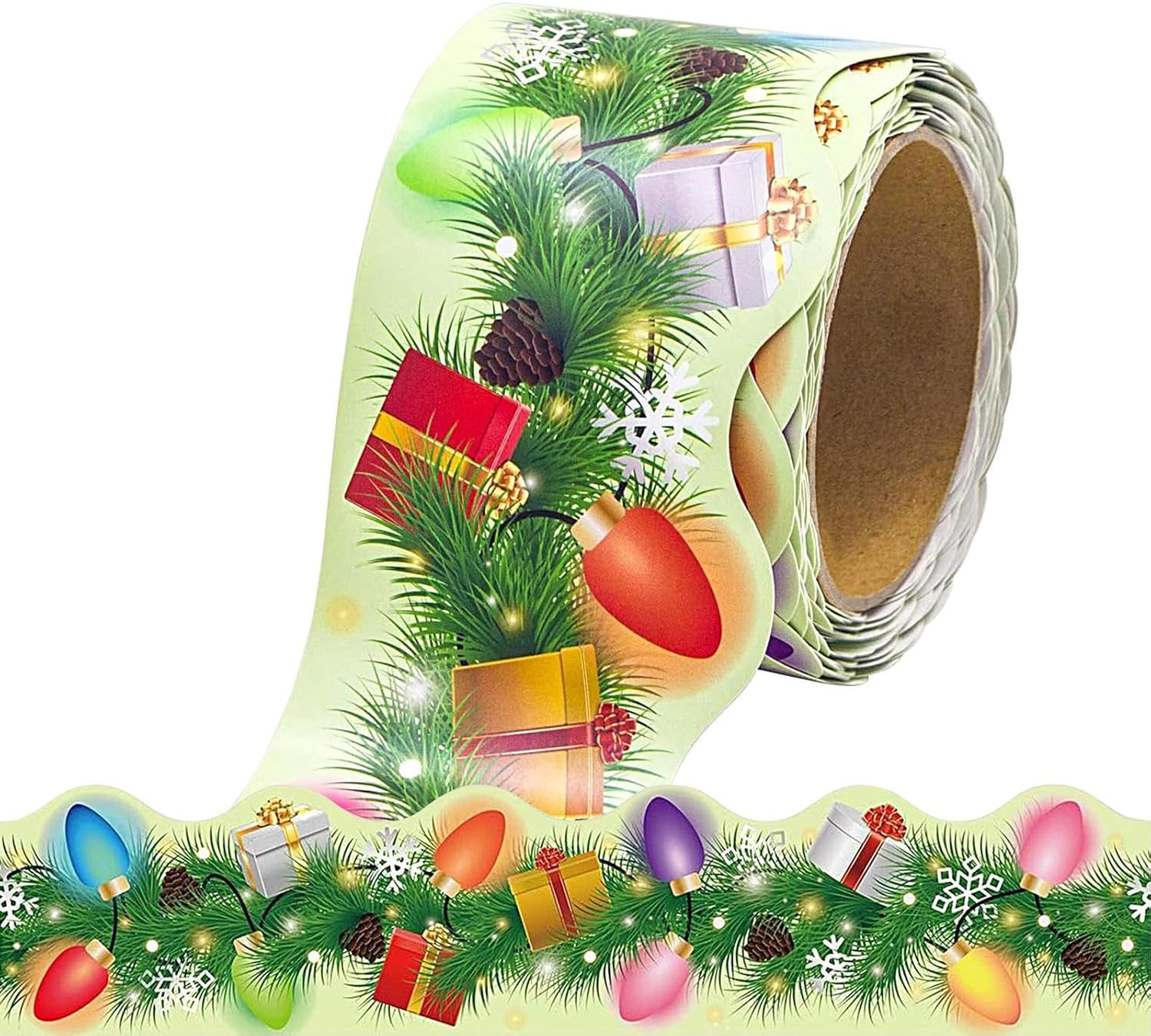 Light Bulbs Pine Needles Border Decorations - 59 Feet Christmas Classroom Bulletin Board Border,Seasonal Decor for Doorways Room Thanksgiving Party Walls Dormitory image number 4