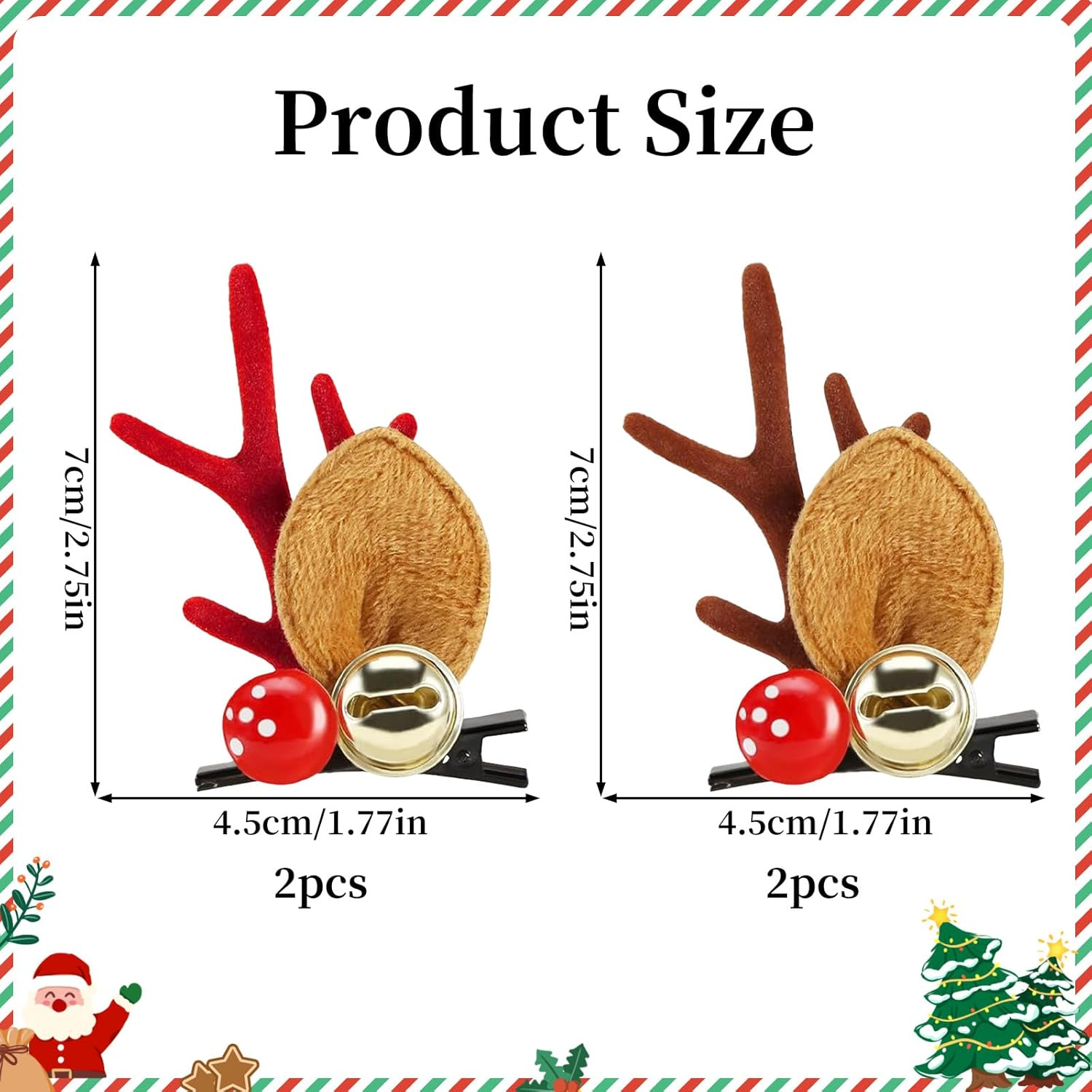 2 Pairs Christmas Reindeer Hair Clips, Christmas Hair Accessories with Antlers, Hair Clip, Christmas Hair Clips, Reindeer, Hair Accessories Christmas for Women, Girls, Children (D) image number 2