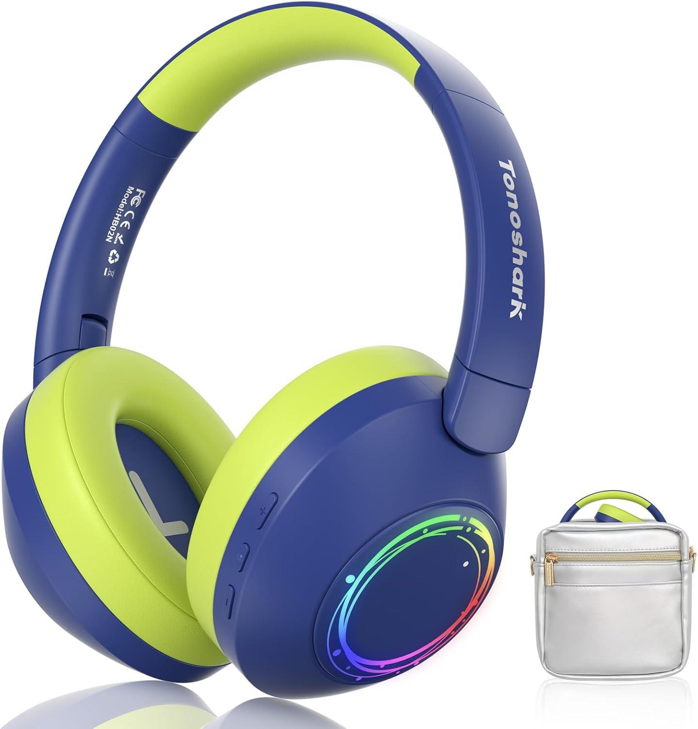TONOSHARK Noise Cancelling Headphones for Kids, Kids Headphones Wireless, RGB LED Lights, Gaming Headset, 60H Playtime, Bluetooth 5.4, Built-In Microphone for Home/School-Includes Portable Case (Blue)
