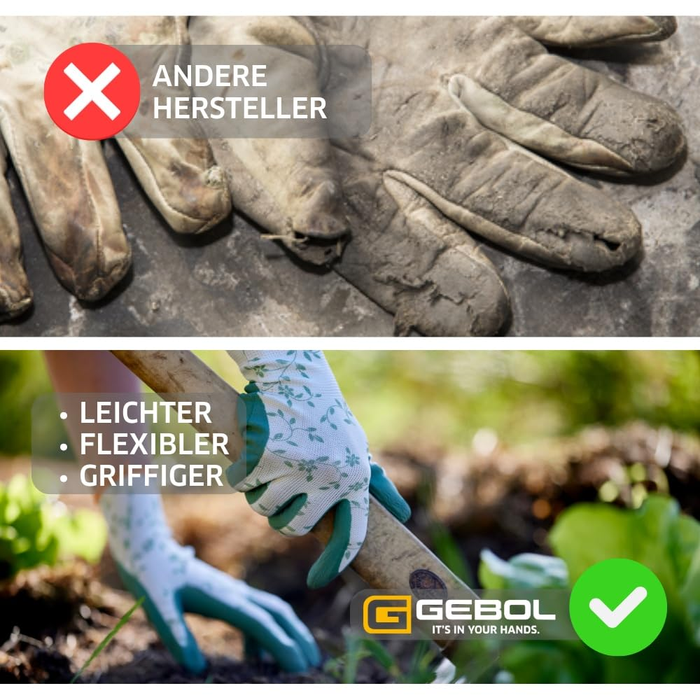 Gebol Flower Duo Women'S Gardening Gloves, Work Gloves with Latex Coating and Floral Pattern, Breathable with Grip for Garden & Assembly, Size S (Size 7), Red/Green, 2 Pairs image number 1