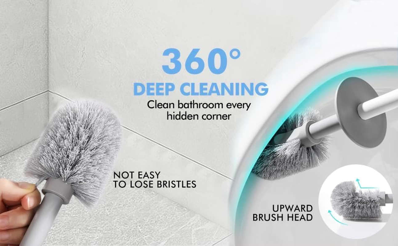 Wiseuwise Premium Toilet Brush and Holder 2 Set - 48 Cm Long Handle Wall Mounted, Drip Proof Design, Thick Bristles for Deep Cleaning, Grey (2 Toilet Brush Set Gray) image number 2