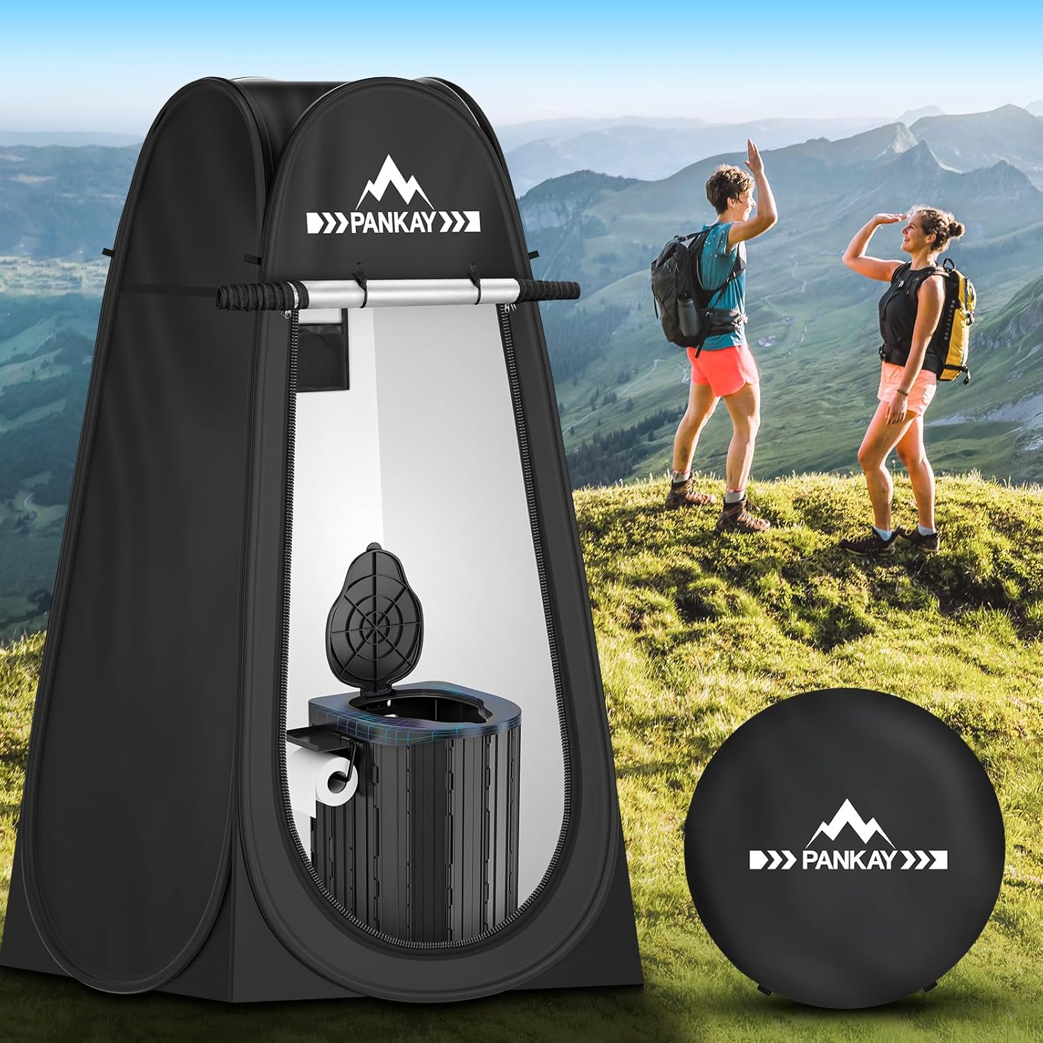 Pankay Camping Toilet with Pop up Privacy Tent, X Large Portable Toilet Potty for Adults, Outdoor Camping Shower Tents Changing Room, Instant Pop Up, Washable Foldable Camp Toilet Kit with Carry Bag image number 5