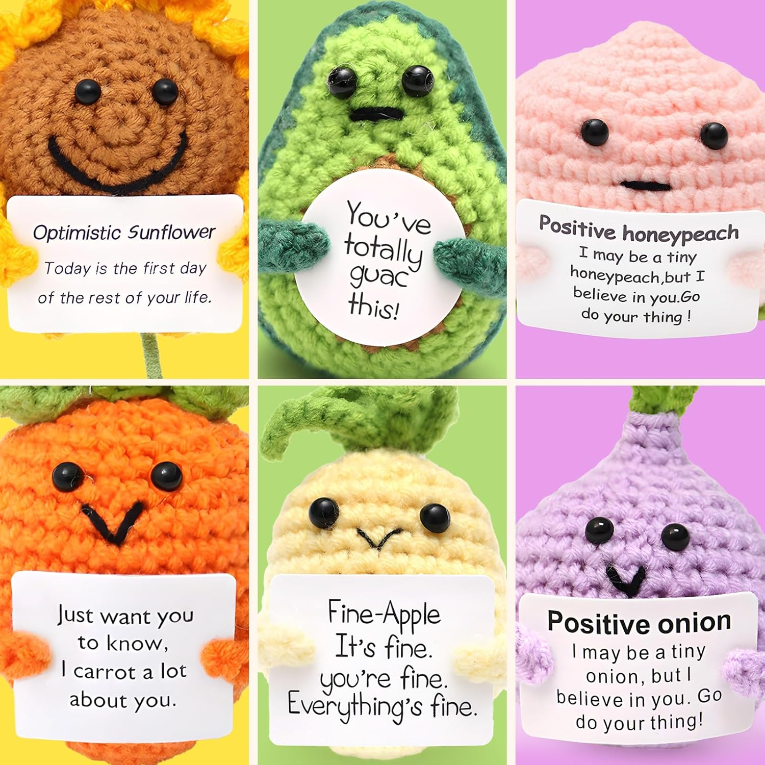 6 Pcs Crochet Emotional Support Positive Pickle for Women, Small Plush Novelty Funny Emotional Support Avocado Pickle Toys with Positive Note for Desk Home Decor Birthday Valentines Gift image number 5