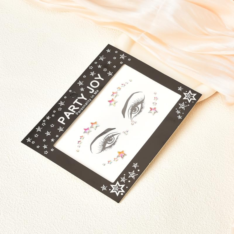 Face Gems Stick on Rhinestone Stickers for Women Mermaid Face Gems Eye Glitter Stickers Makeup Cosplay Rave Festival Accessories for Women Star Face Stickers Halloween Face Eye Decorations image number 4
