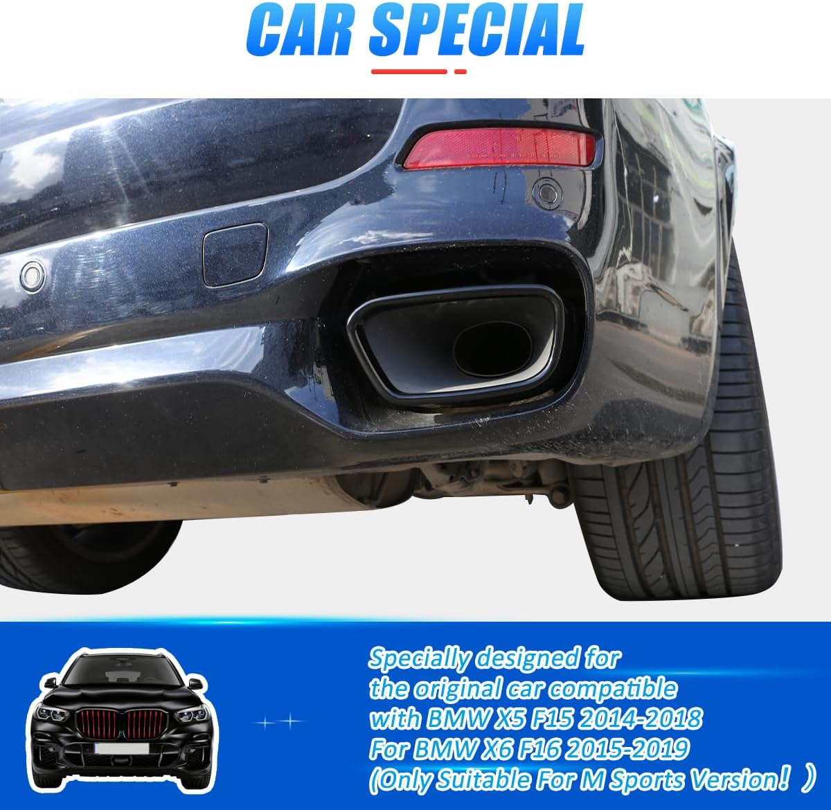 YIWANG Black Stainless Steel Tail Throat Vent Decorative Car Accessories for BMW X5 F15 X6 F16 2014-2019(Suitable for M Sports Version) image number 2