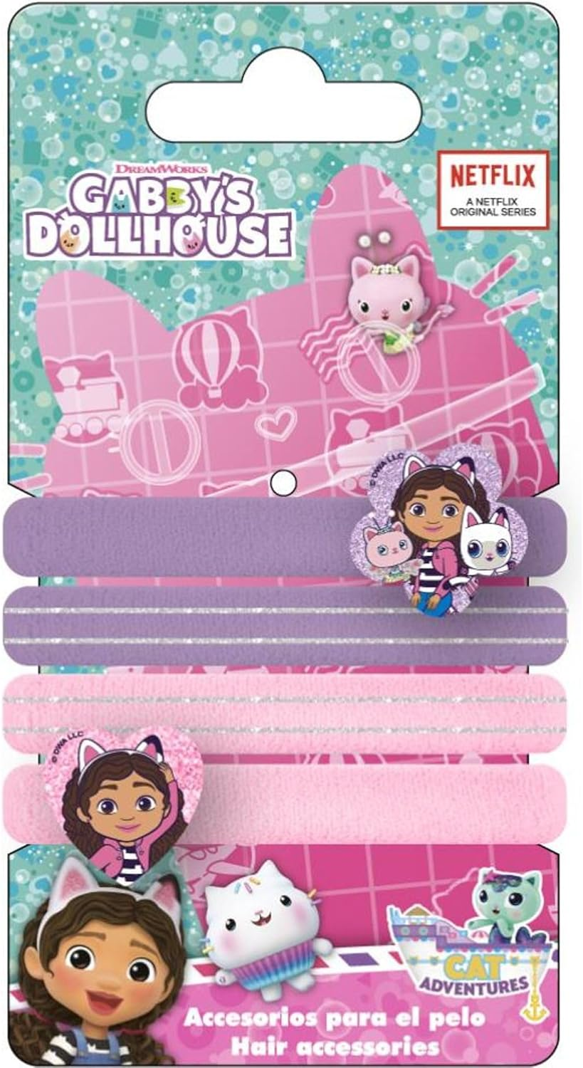 Gabby'S Dollhouse 4 Piece Hair Scrunchies for Girls | Elastic Garters Decorated with Characters from the Netflix Series