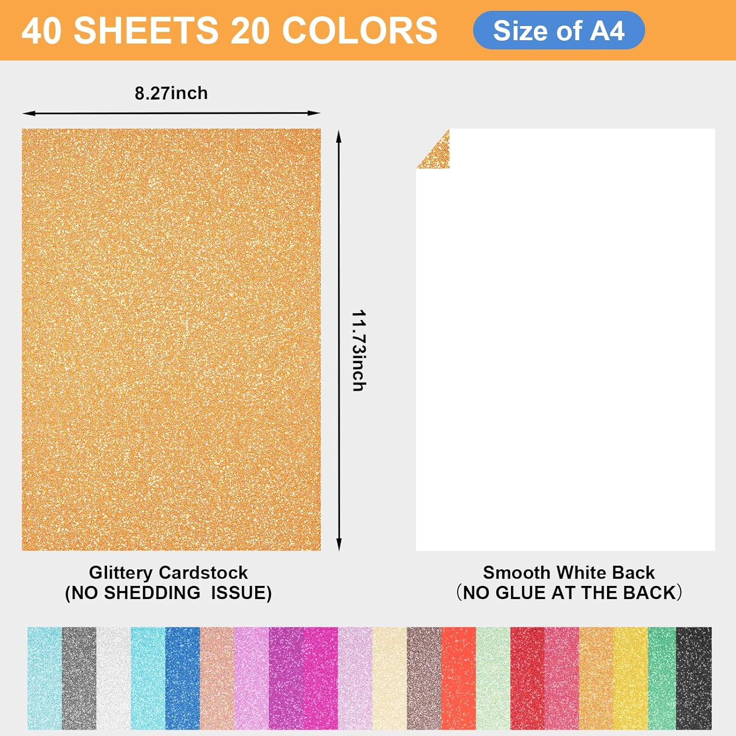 40 Sheets 20 Colors Glitter Cardstock, Betybedy Cricut Paper Cardstock, No-Shed Sparkly Glitter, A4 Glitter Paper for Arts and Crafts - Card Making, Scrapbooking, DIY Projects image number 1