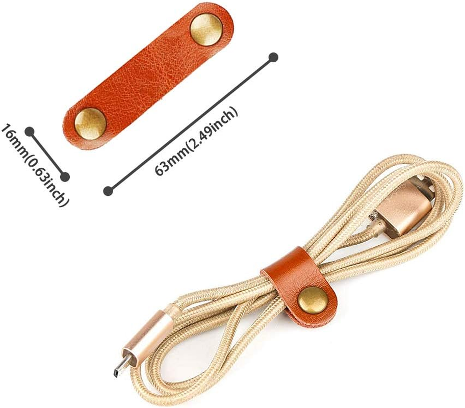 Viaky Leather Cable Straps Multi Color Handmade Leather Cord Organizer Portable Cable Tie Keeper Earphone Winder USB Cable Management (24, 5 Colors) image number 3