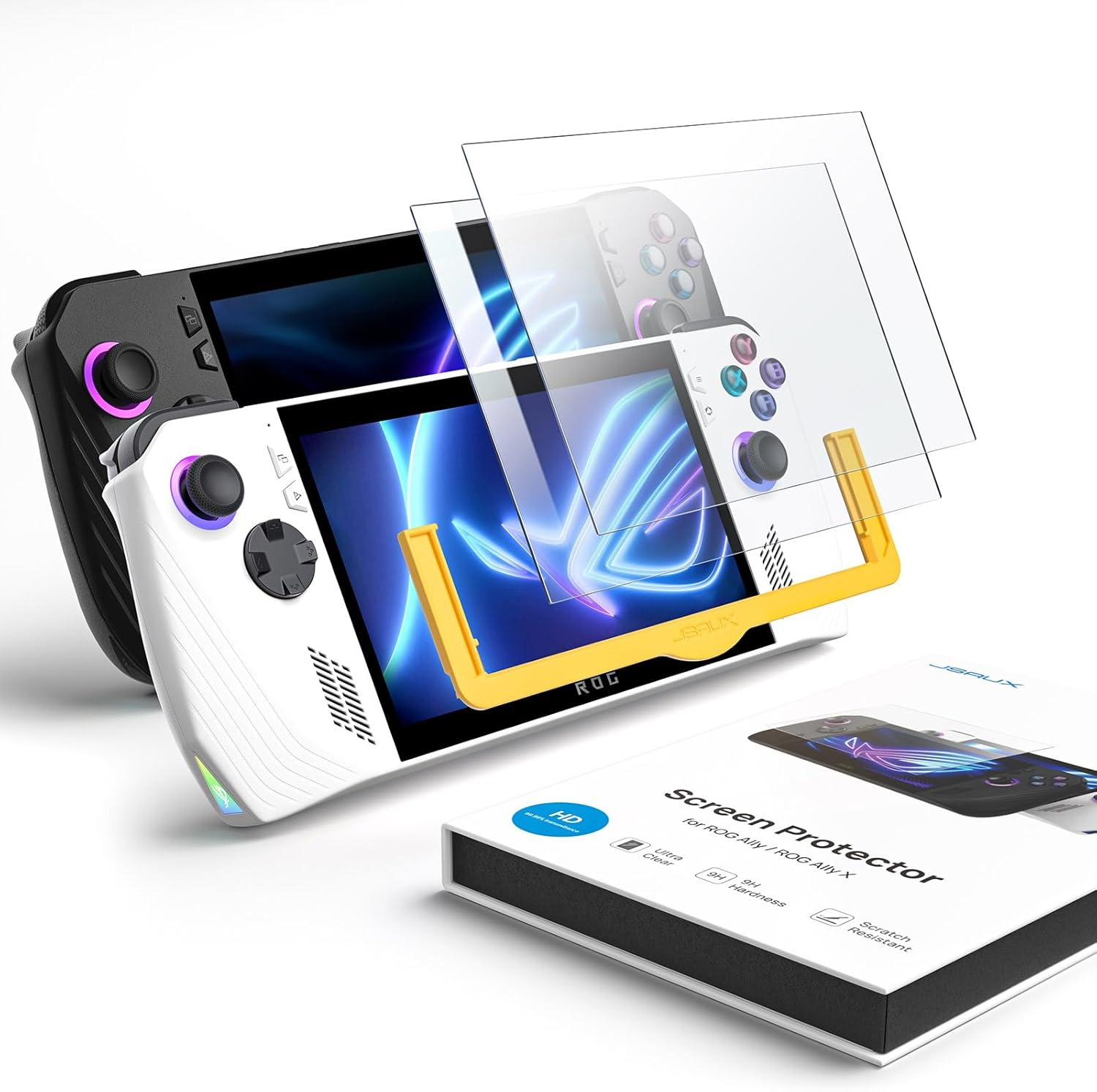 JSAUX Screen Protector for ROG Ally X 2-Pack, Ultra HD Glass 9H Hardness Tempered Glass Protector with Guiding Frame, 7 Inch Anti-Scratch Protective Screen for ASUS ROG Ally 2023 & Ally X 2024