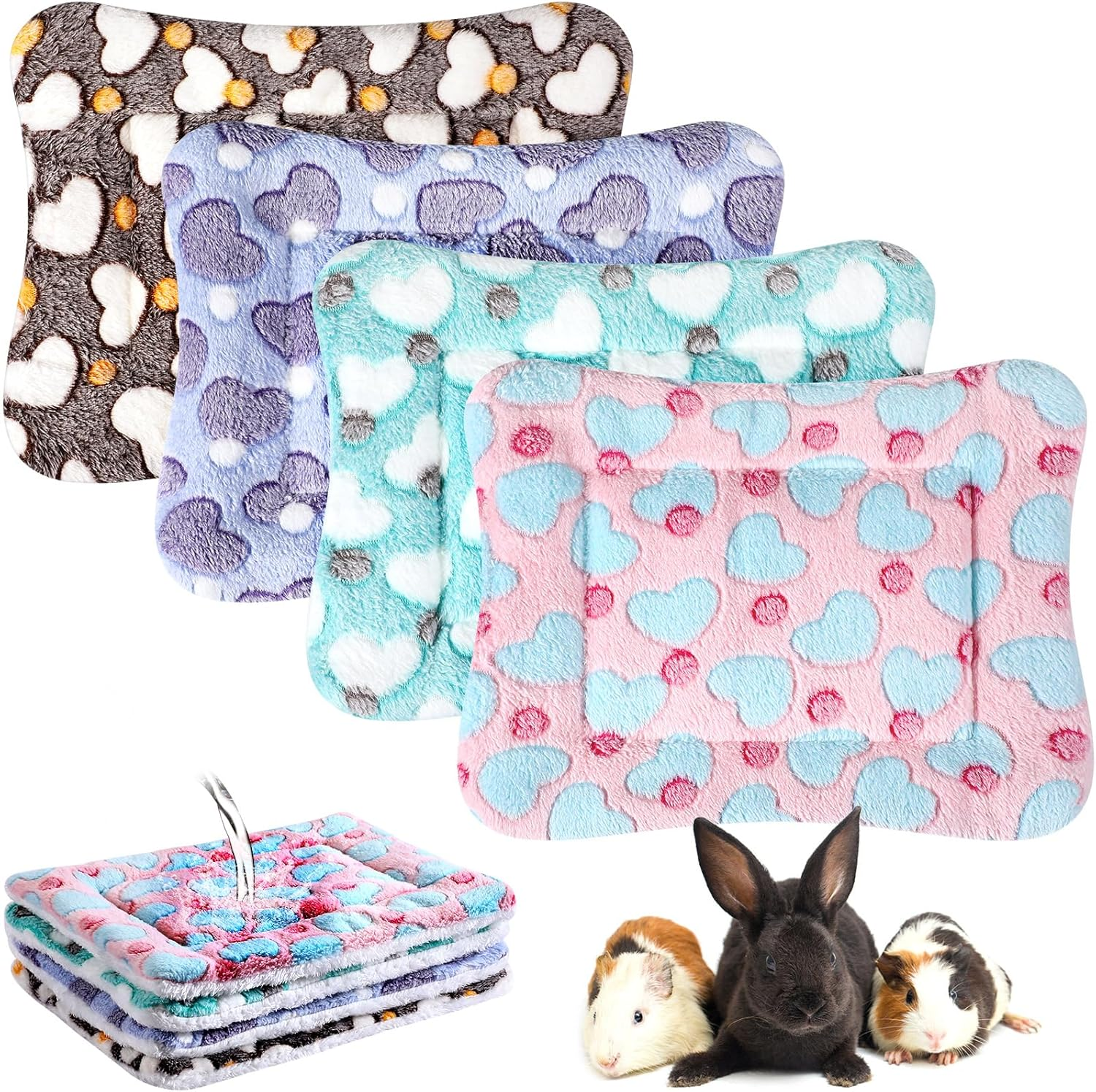 Haull 4 Pcs Waterproof Guinea Pig Bedding Guinea Pig Bed Plush Cage Liners Soft Rabbit Dog Cat Mat Reversible Cozy Winter Animal Pee Pad Hamster Bunny Mat Accessory(Heart,13 X 10 Inch) image number 2