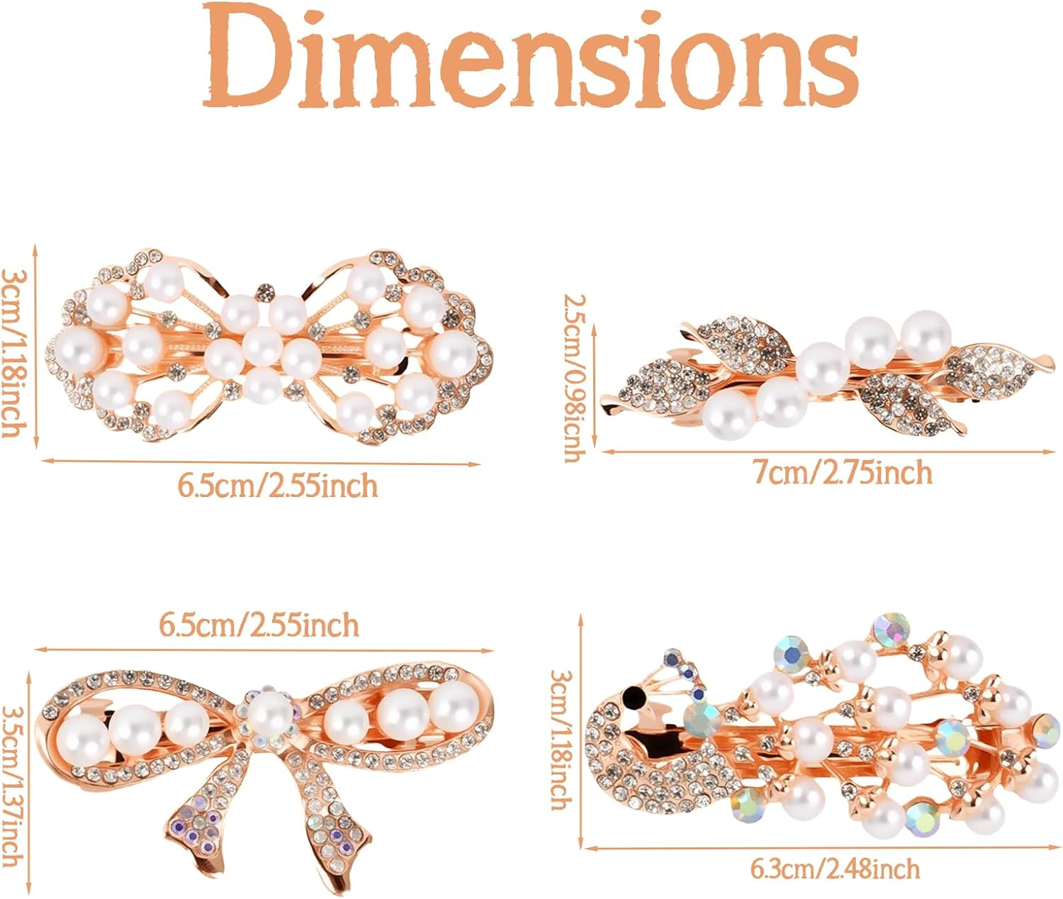 Pack of 4 Pearl Hair Clips for Women and Girls, Elegant Rhinestone Hair Clips with Flower Design, Bridal Hair Accessories for Wedding, Party, Everyday Life, Vintage Hair Accessories image number 1