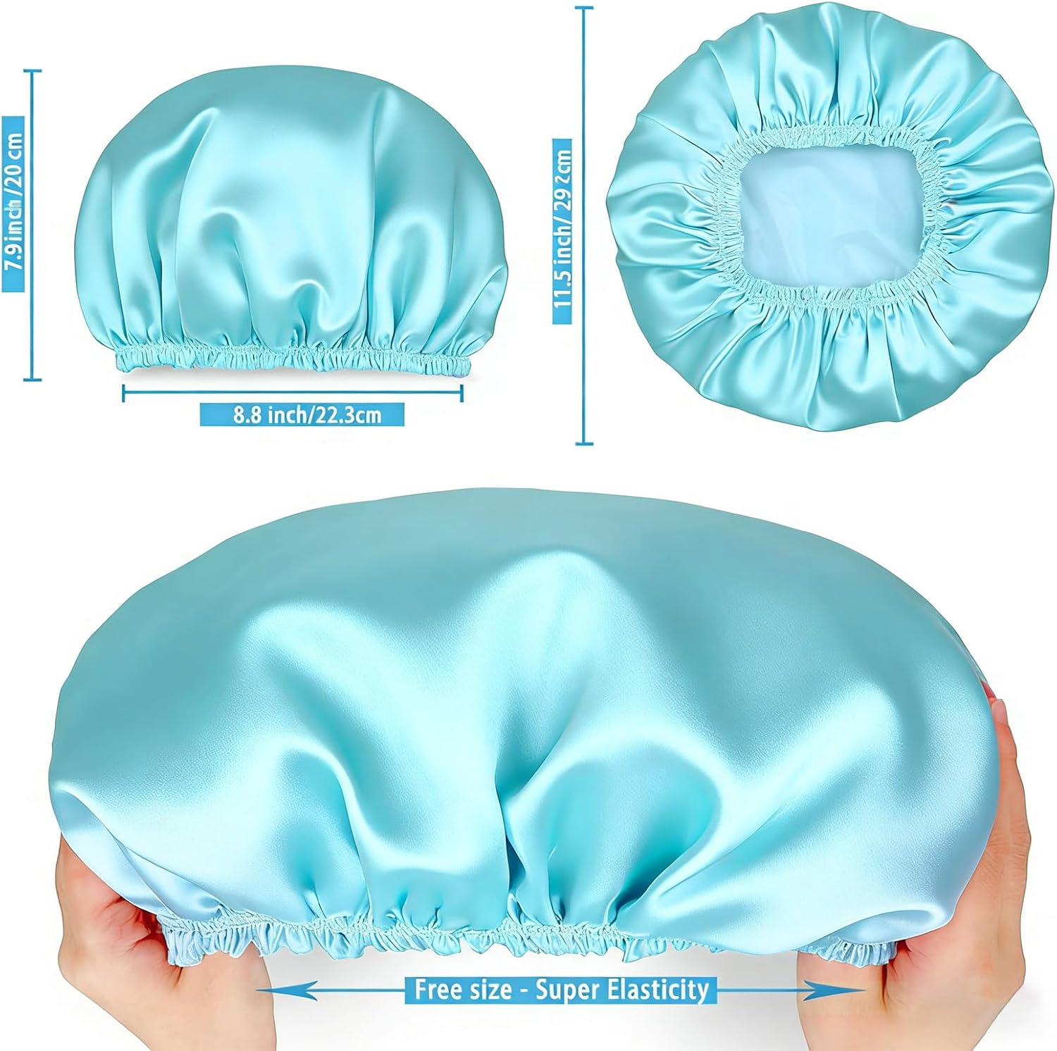 4PC Satin Lined Shower Caps Set, Large Waterproof Reusable Bath Hair Caps for Women with Long Hair, Premium Shower Bonnets & Plastic Hair Treatment Caps Accessories
