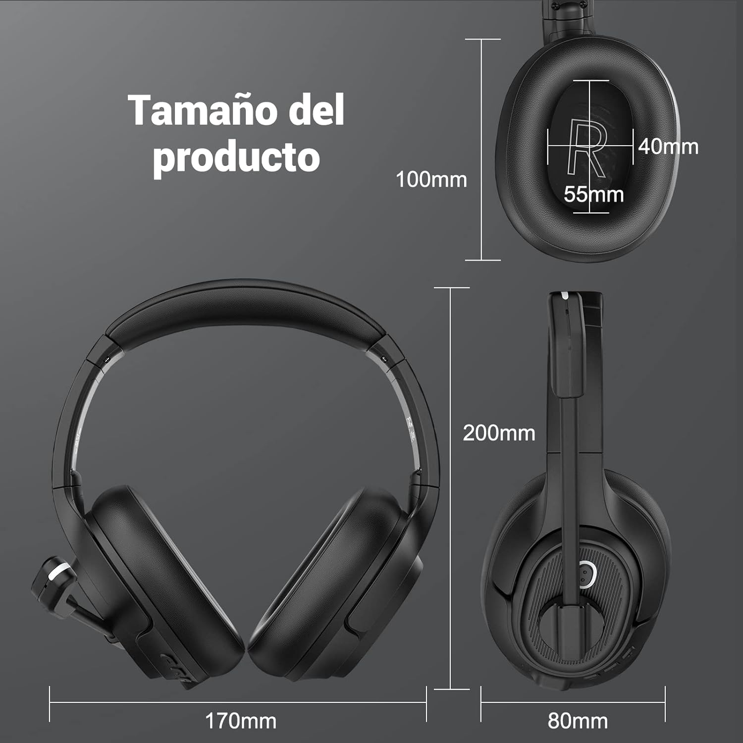 Bluetooth Headset for PC, Wireless Computer Headphone with Ai-Powered Environmental Noise Cancelling Microphone & 2.4G USB Dongle, 55H Playtime, over Ear Comfort Office Headset for Work, Laptop, Zoom image number 5