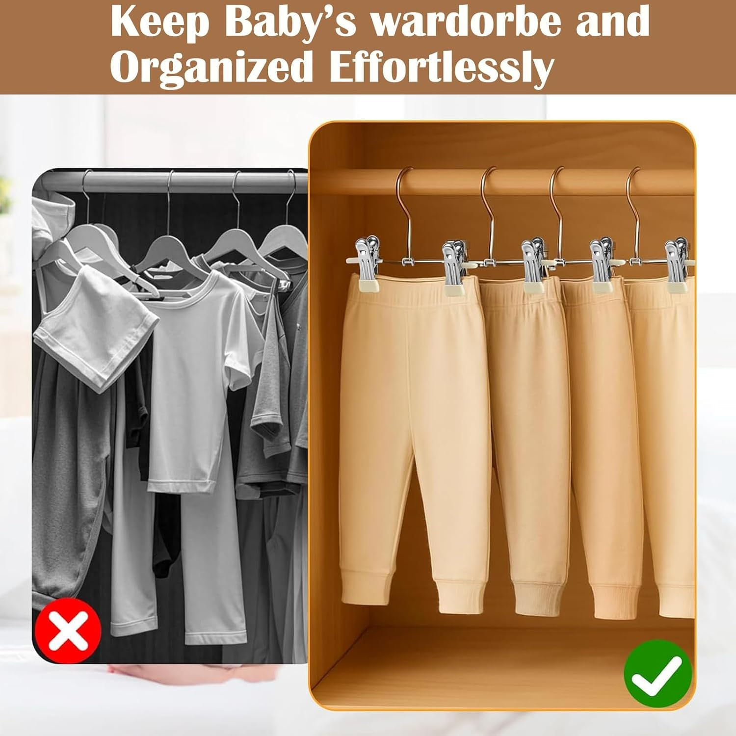 Baby Hangers with Clips for Pants, Skirts, Clothes, Non Slip Space Saving Kids Coat Hangers for Closet Organization, Baby Essentials Closest Organizer 20 Pack