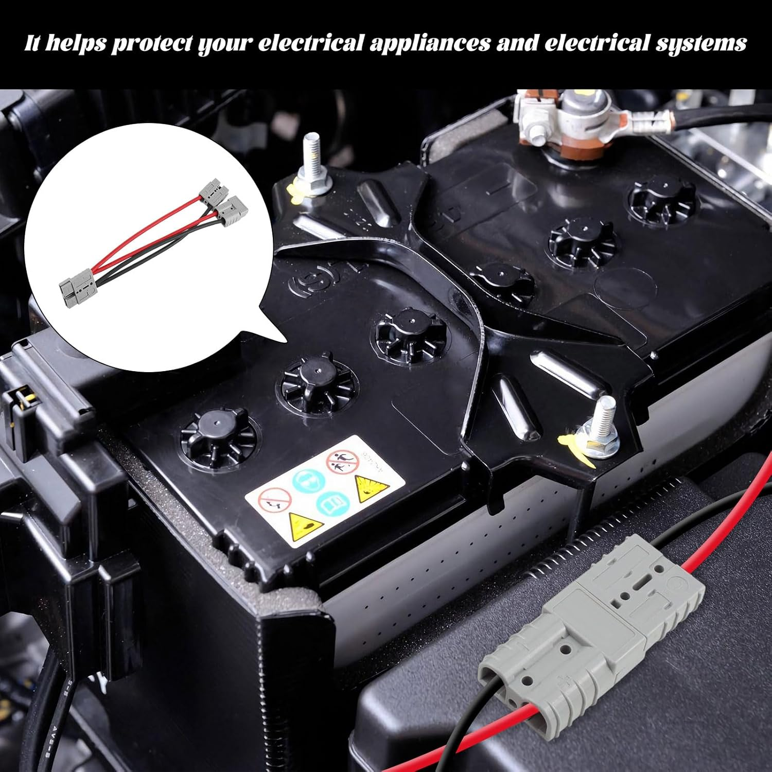 Anderson Plug Extension Cable, Anderson Style Plug Connectors, Polarity Adapter, 50A 1 to 2 Connector Double Y Adapter, 6Mm Battery Cable for Car, Rv,Truck,Trailer,Winch,Forklift