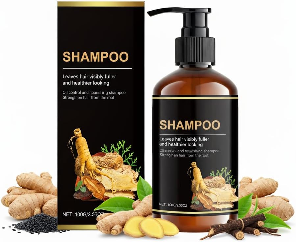 Oil Control Nourishing Shampoo with Ginseng Root & Polygonum Multiflorum Extract, Thick Foam, Mild Formulated, Strengthens Hair from Root, Improves Hair Volume & Health, Suitable for All Types (3PCS)