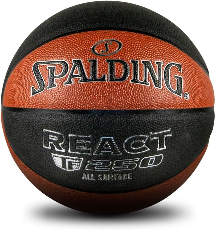 Spalding React TF-250 All Surface Basketball, Black & Orange, Size 7