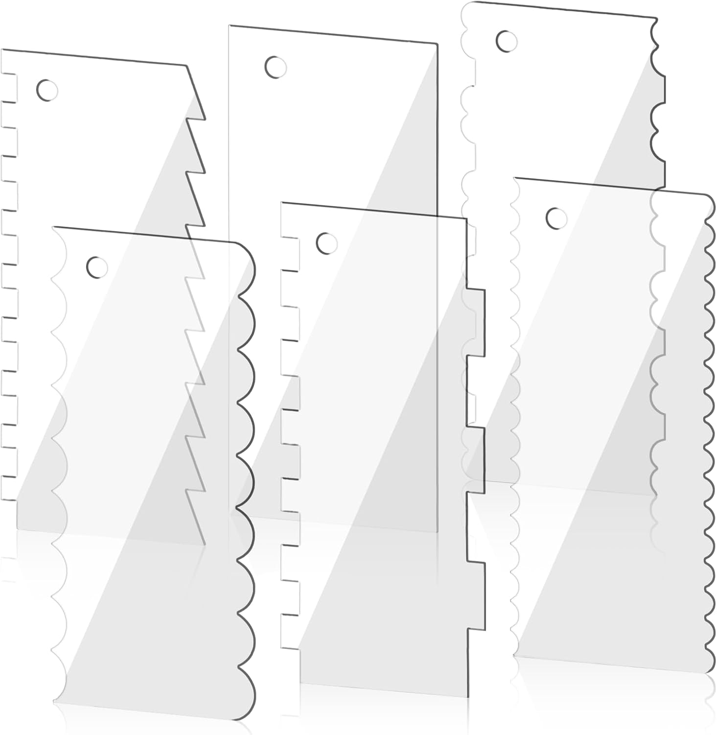 NILLOS Cake Decorating Comb, 6 PCS Clear Cake Scrapers Set for Cake Contouring, Detailing (6 Kinds) image number 2