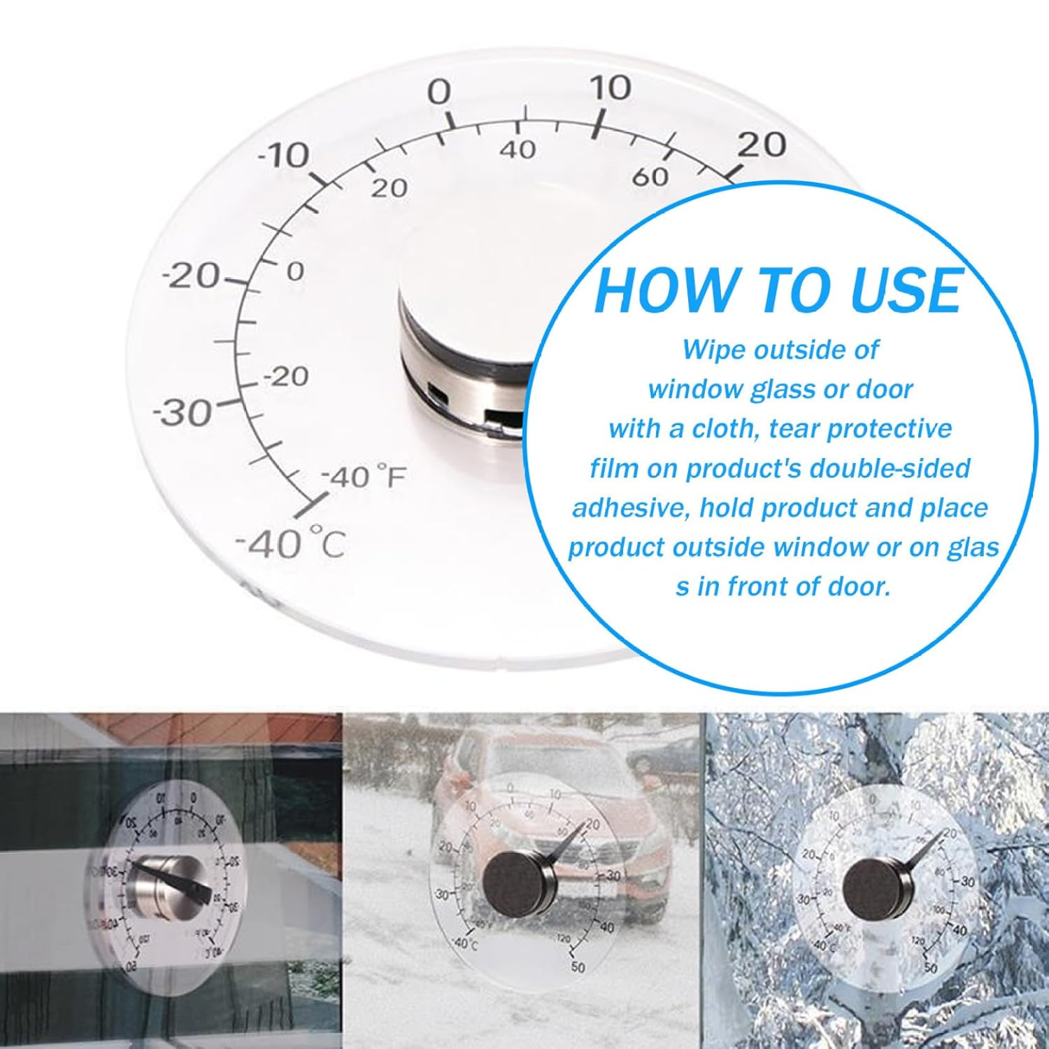 Window Thermometer, Outdoor Thermometer 4.2 Inch Stick on Thermometer Transparent Waterproof Self Adhesive Window Thermometer Easy to Read Portable Weather Thermometers for Outdoor Greenhouse, Outd image number 1