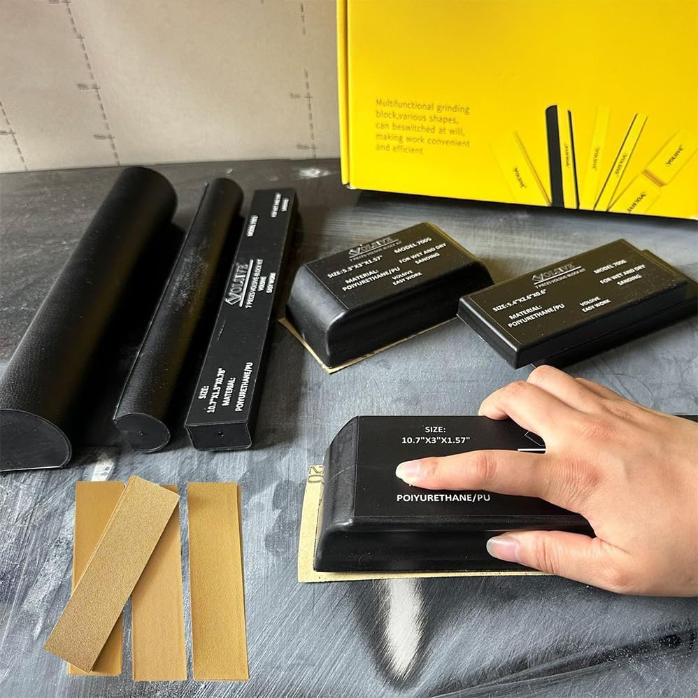 7 Pcs Sanding Block Kit with Sandpaper, Flexible EVA Foam Wet or Dry Autobody Sanding Blocks Kit,Sanding Sponge Blocks for Wood or Automotive Body,For Automotive Paint and Woodworking Sand Furniture image number 1