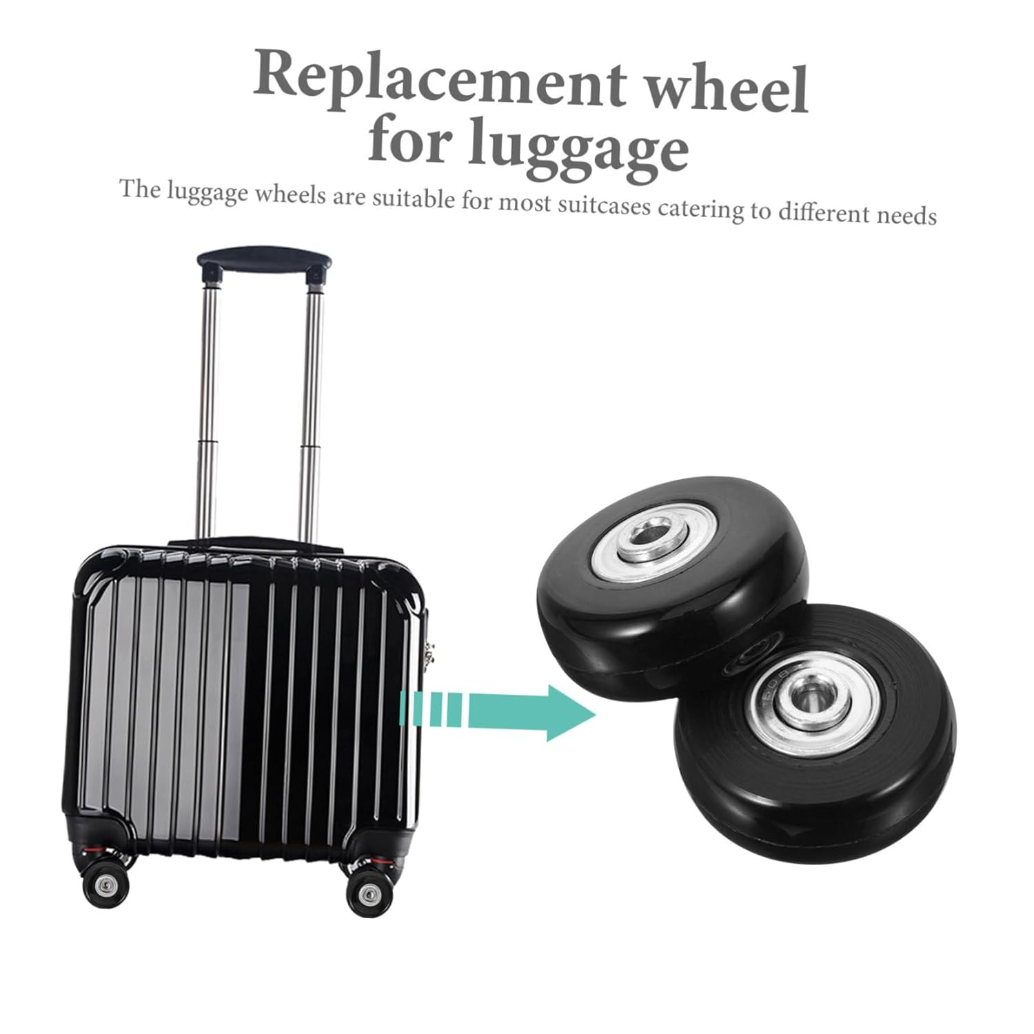 VILLFUL 2Pcs Replacement Luggage Wheels Black 45Mm X 18Mm Swivel Caster Wheels for Suitcase and Travel Bags Easy Installation Repair Kit image number 6