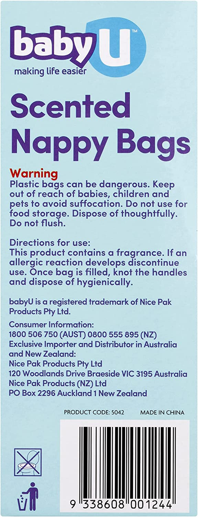 Babyu Scented Nappy Bags Convenient Nappy Disposal Neutralises Nappy Odour Hygienic Tie Handles 200Pk image number 4