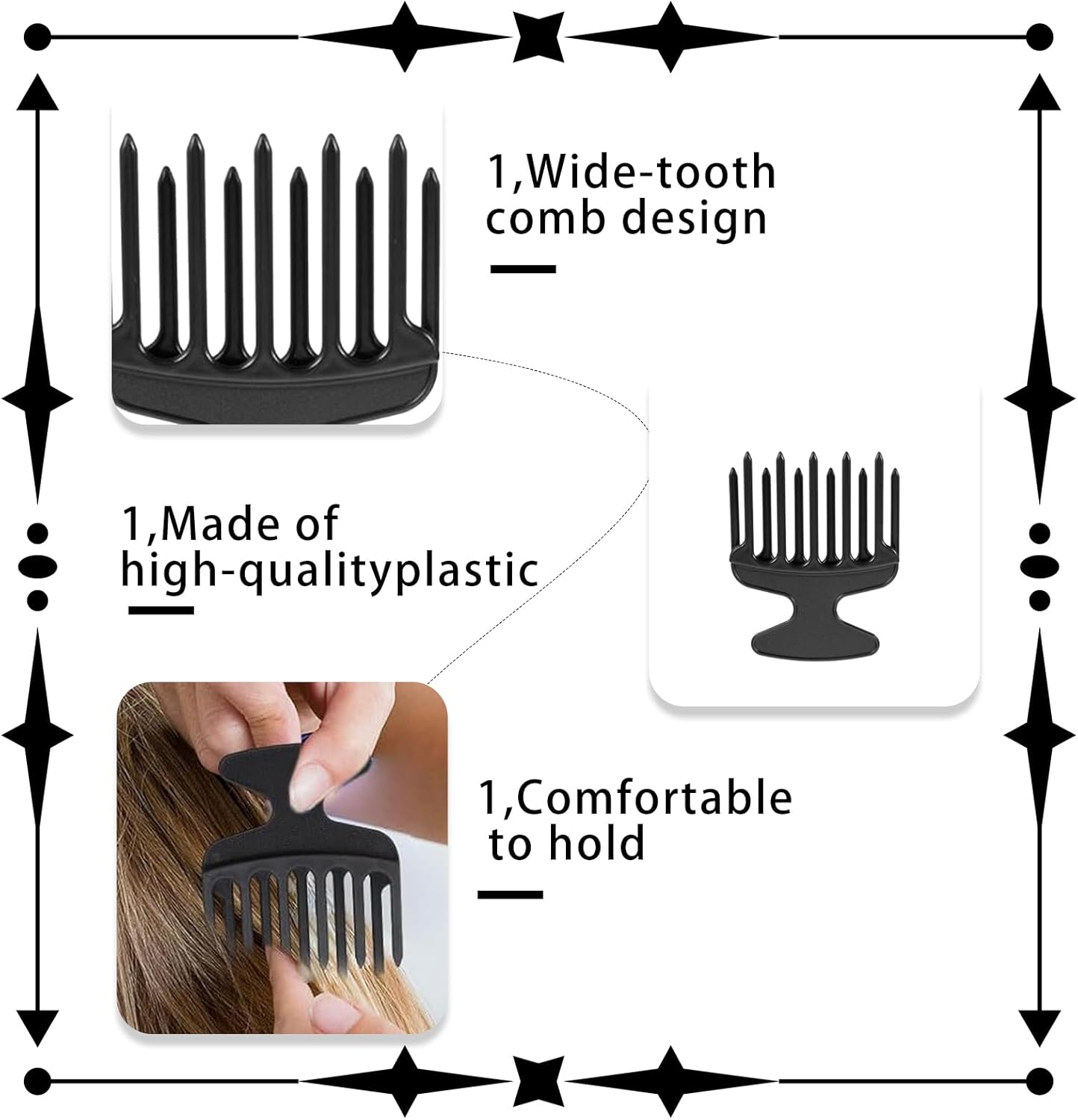 1 X Finger Styler Afro Comb, Coarse, Curling Comb, Natural Curls, Hair Comb for Curls, Afro Comb, Afro Pick for Hairdressing Salon at Home, Black image number 4