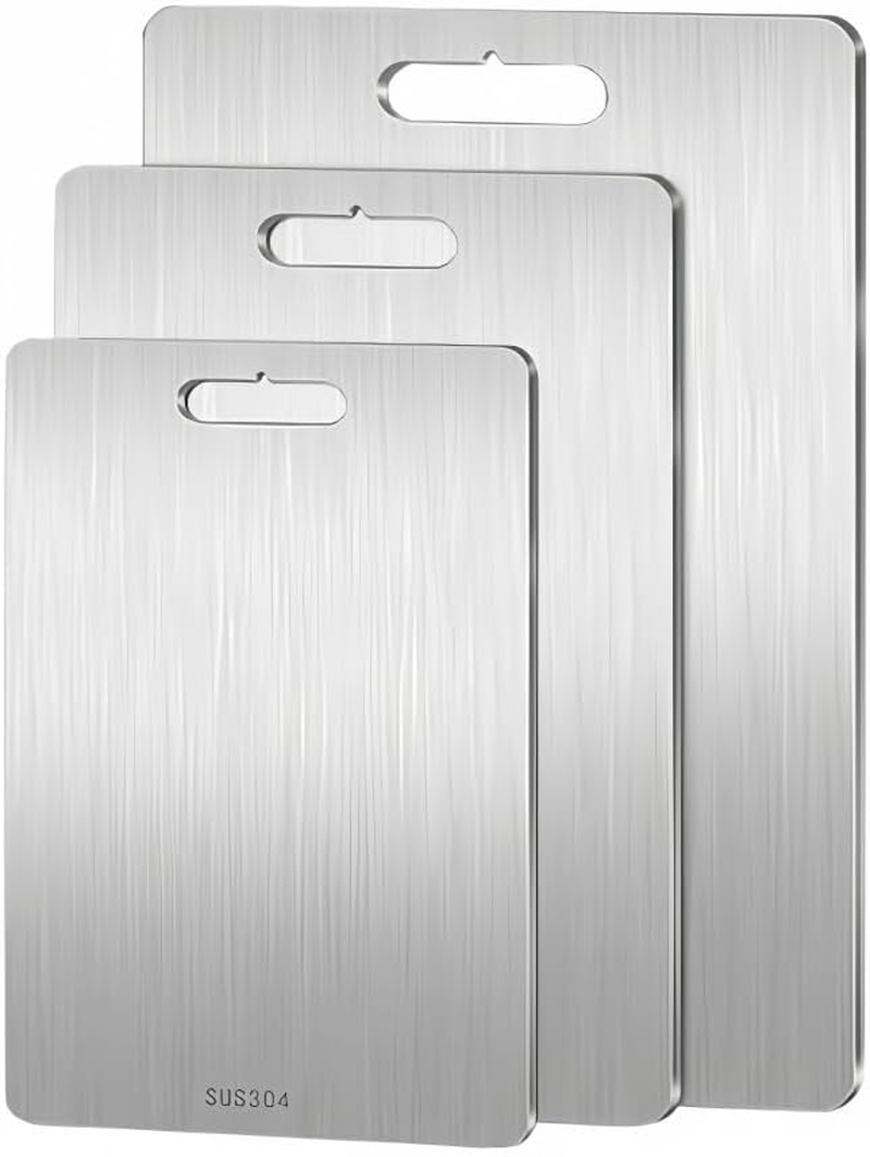 3Pcs Titanium Cutting Board, Large Meat Cutting Boards Hanging Steel Chopping Board for Home Kitchen Cooking Outdoor. image number 1
