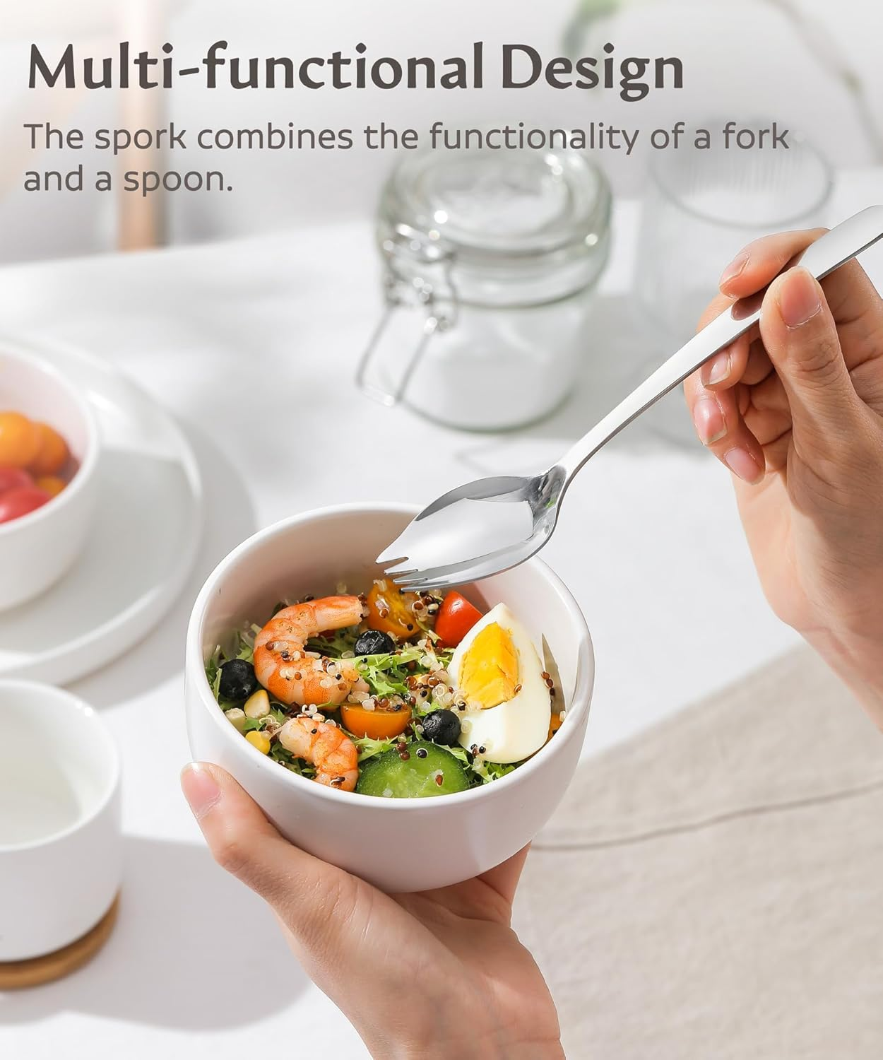 Lovingly Yours 7-Inch Spork Stainless Steel, Reusable Metal Sporks, Set of 4 image number 2