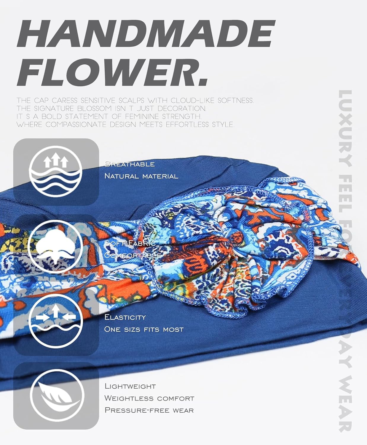 Chemo Headwear for Women Cancer Patients Lightweight Head Coverings for Hair Loss Seasonal - Blue Blue image number 6