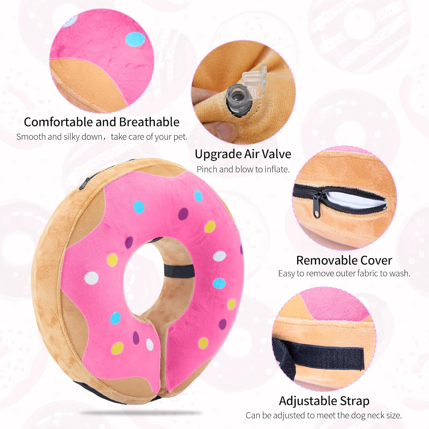 NACOCO Protective Inflatable Dog Cone Collar - Alternative after Surgery Dog Neck Donut Collar Recovery E Collar for Post Surgery Soft Dog Cone for Small Medium Dogs Cats (Pink, Small) image number 4