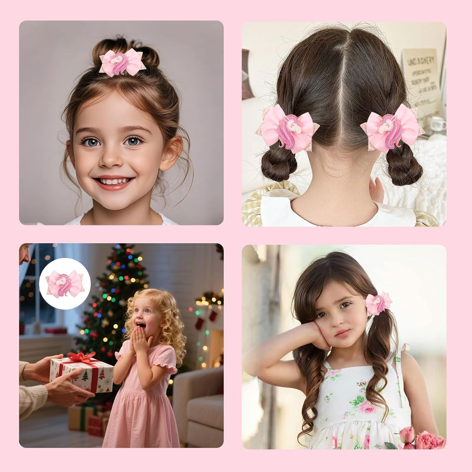 Celblisora Glitter Unicorn Hair Bows for Girls - 2 Pieces Glitter Pink Unicorn Bows, Cute Alligator Hair Clips, Hair Accessories for Toddlers, Birthday Gift image number 6