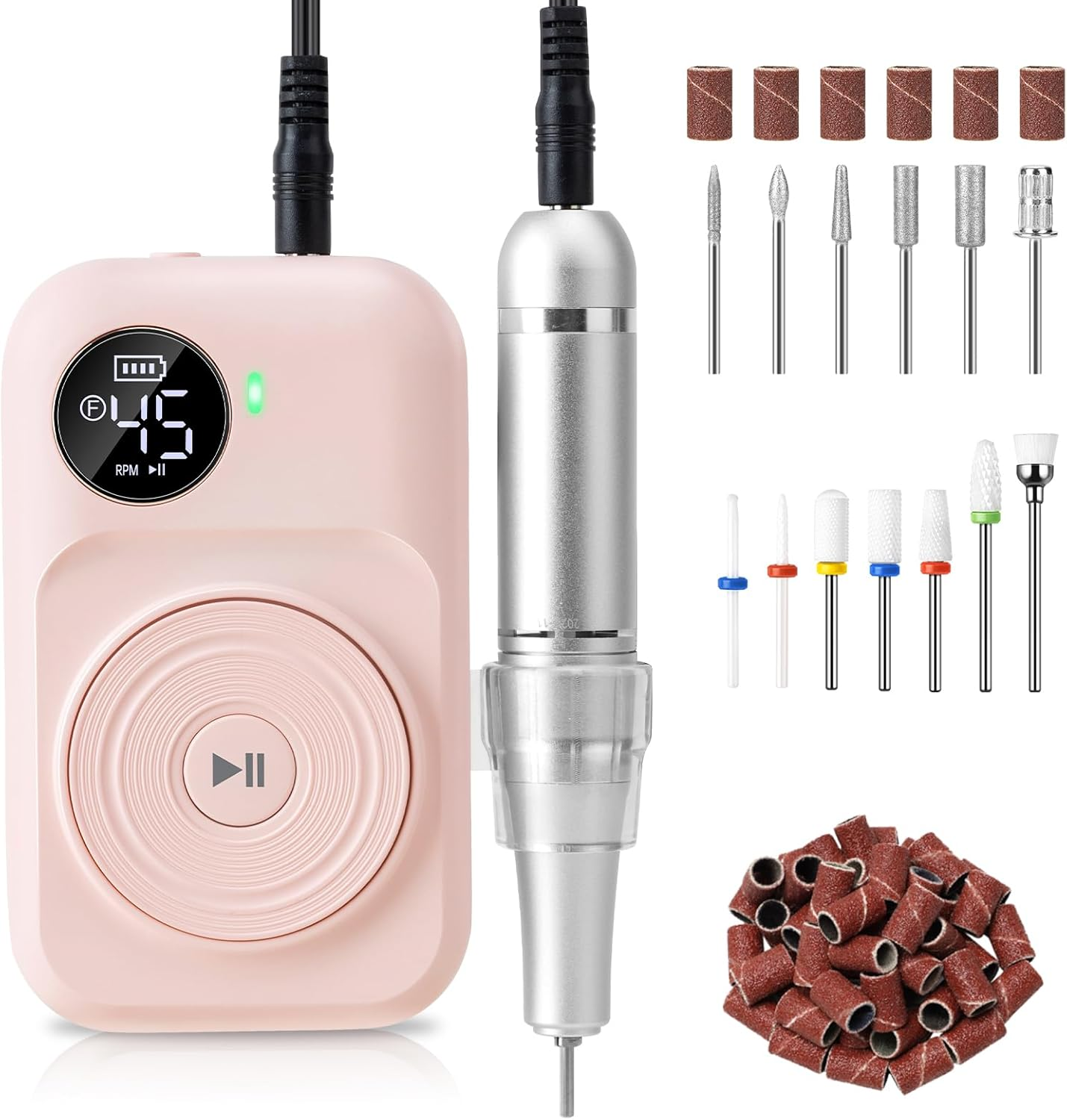 Madenia Professional Nail Drill Machine: 45,000RPM Rechargeable Nails Efile Kit with Low Noise and Low Heat for Manicure & Pedicure in Nail Salon - Perfect for Beginners and Technicians, Pink