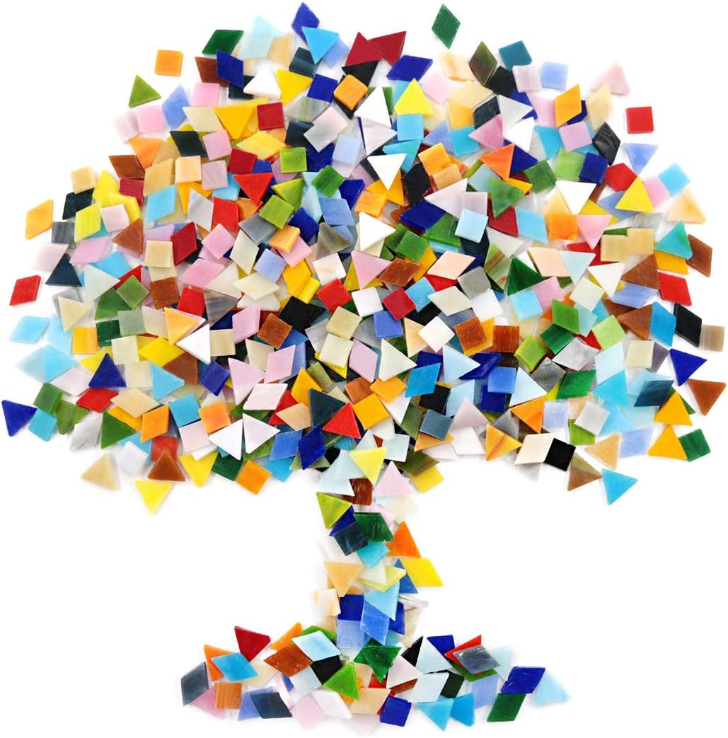 Swpeet 1 Pound Mosaic Tiles Mixed Color Mosaic Glass Pieces with Organizing Container, Genuine Mosaic Tiles Glass Pieces Mosaic Perfect for Home Decoration Crafts Supply (Panchromatic, Square)