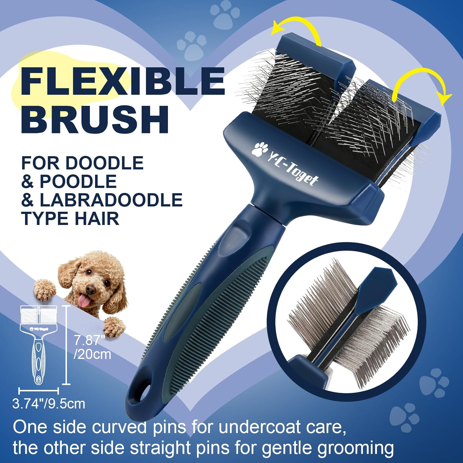 Flexible Double-Sided Slicker Dog Brush for Doodle & Poodle- Dog Grooming Hair Brush for Goldendoodles & Labradoodles- Gentle Detangling and Undercoat Brush for Dogs image number 2