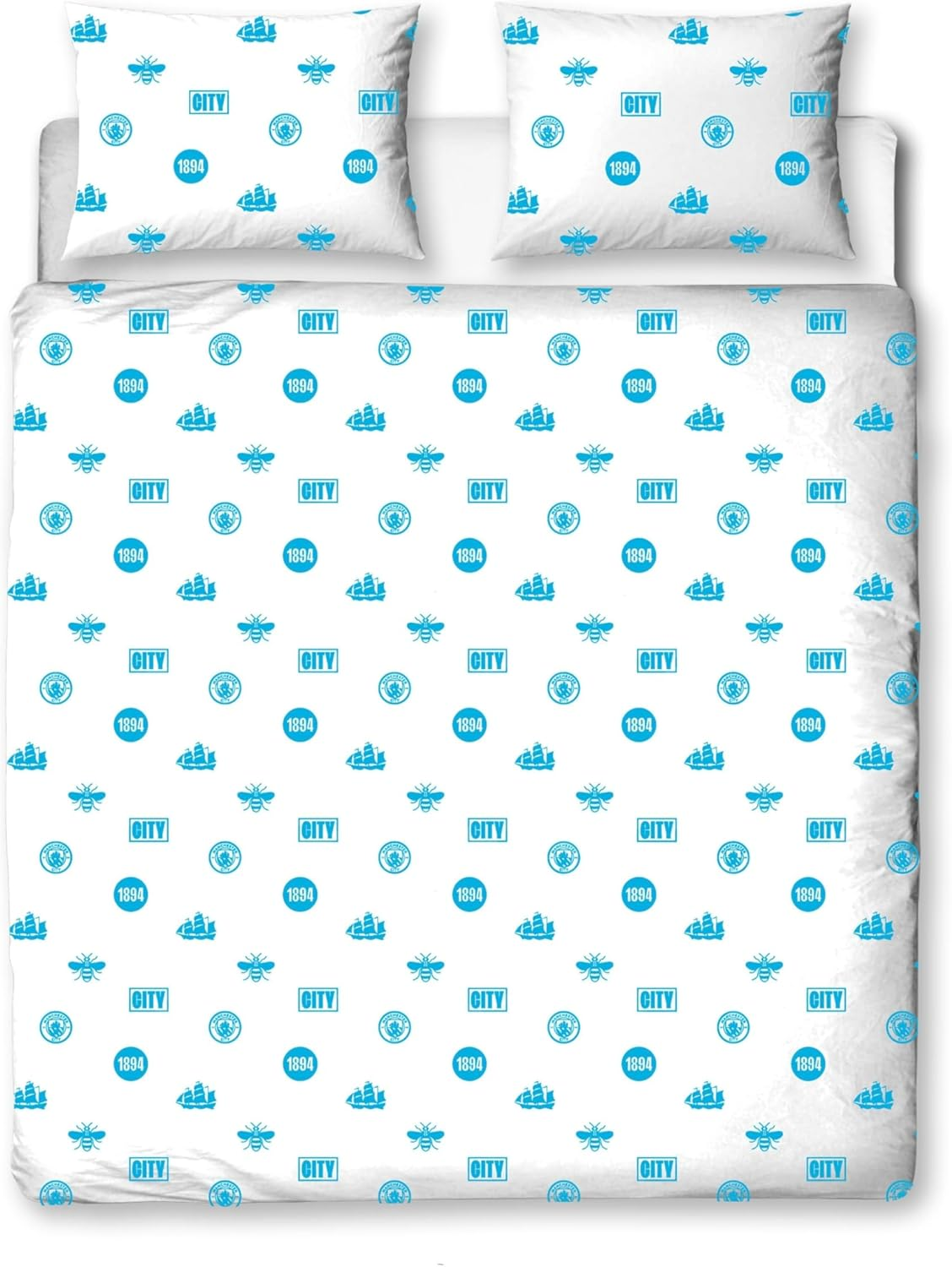 Manchester City FC Character World Official Double Duvet Cover Set, Crestcol Design | Blue Reversible 2 Sided Football Bedding Cover Official Merchandise Including Matching Pillow Cases image number 2