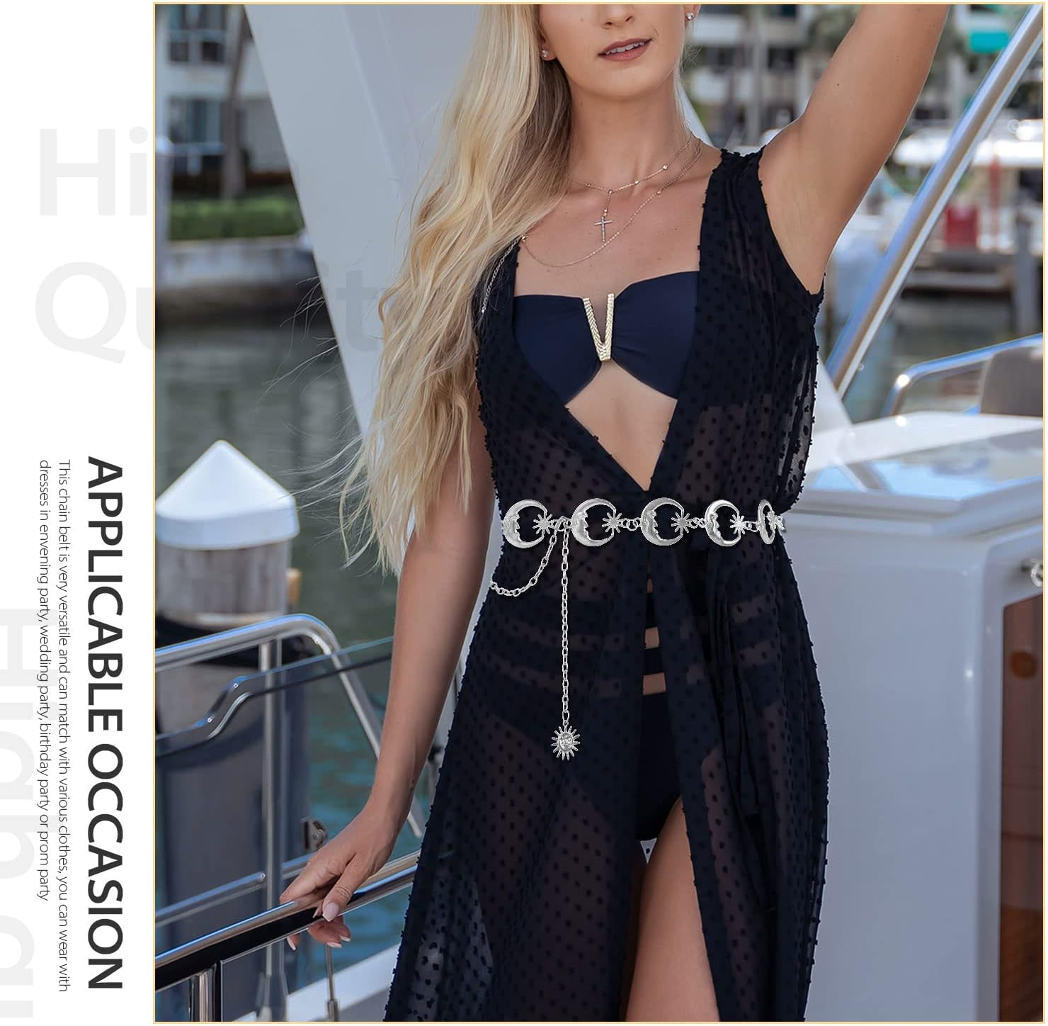 FIORETTO Chain Belt for Women Metal Waist Chain Fashion Multilayer Chain Belts for Dress, Silver, One Size