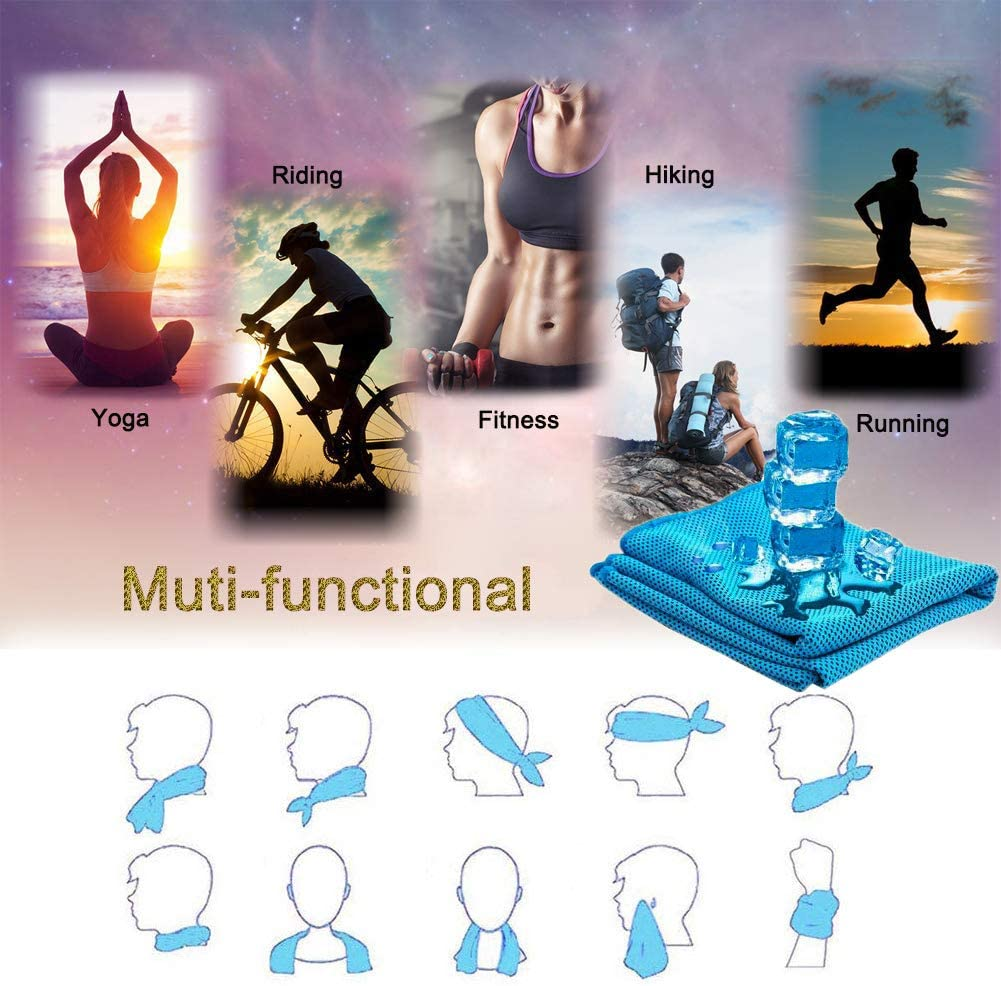 YQXCC 4 Pack Cooling Towels (40"X12") Cool for Neck, Microfiber Soft Breathable Chilly Towel for Yoga, Golf, Gym, Camping, Running, Workout & More Activities - 2 Light Blue, 2 Light Grey image number 6