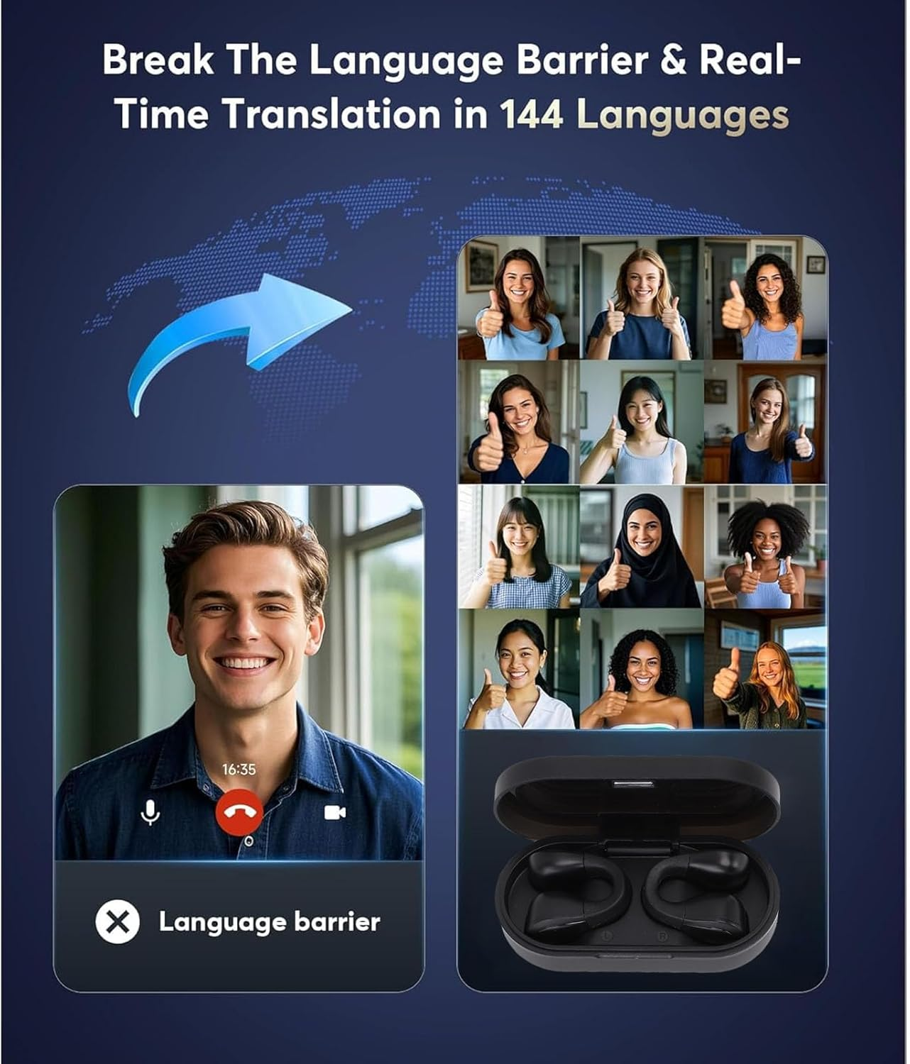 XUMIUZIY 3 in 1 AI Translation Earbuds Real Time, BT 5.4 Translator Earbuds with 164 Languages, IPX4 Water Proof, Noise Reduction, 7 Modes, USB C Fast Charging, for Travel Business