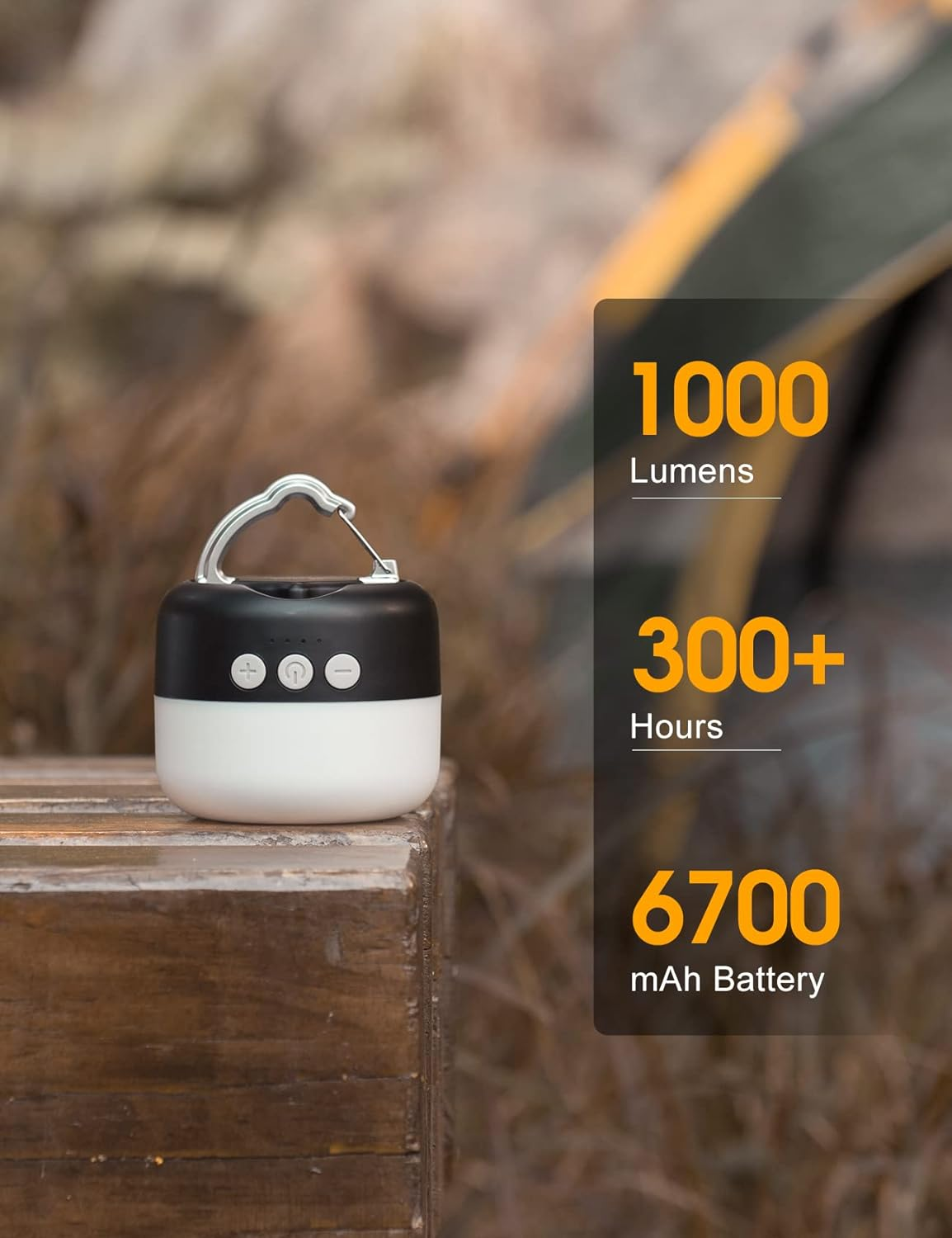 LED Camping Lantern Rechargeable 1000LM, up to 300H Running Time Camping Tent Light, 6700Mah Emergency Hanging Light for Hurricane, Power Outages, Home, Hiking, Water-Resistant, Black image number 3