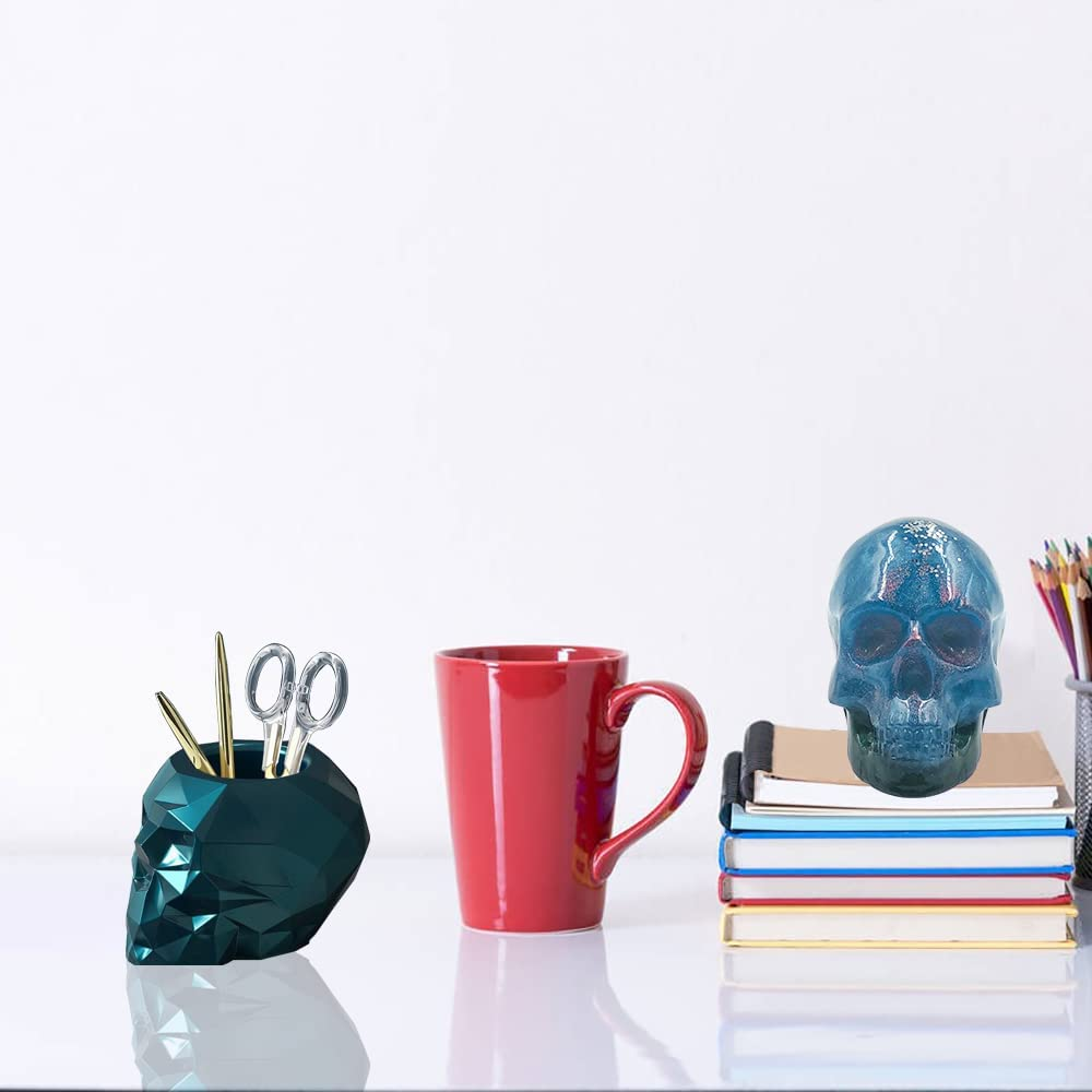 2 Pcs Skull Resin Moulds, 3D Large Silicone Moulds for Resin DIY Storage Resin Moulds Silicone Epoxy Resin Moulds for Candle Making Makeup Brush Pen Holder image number 2