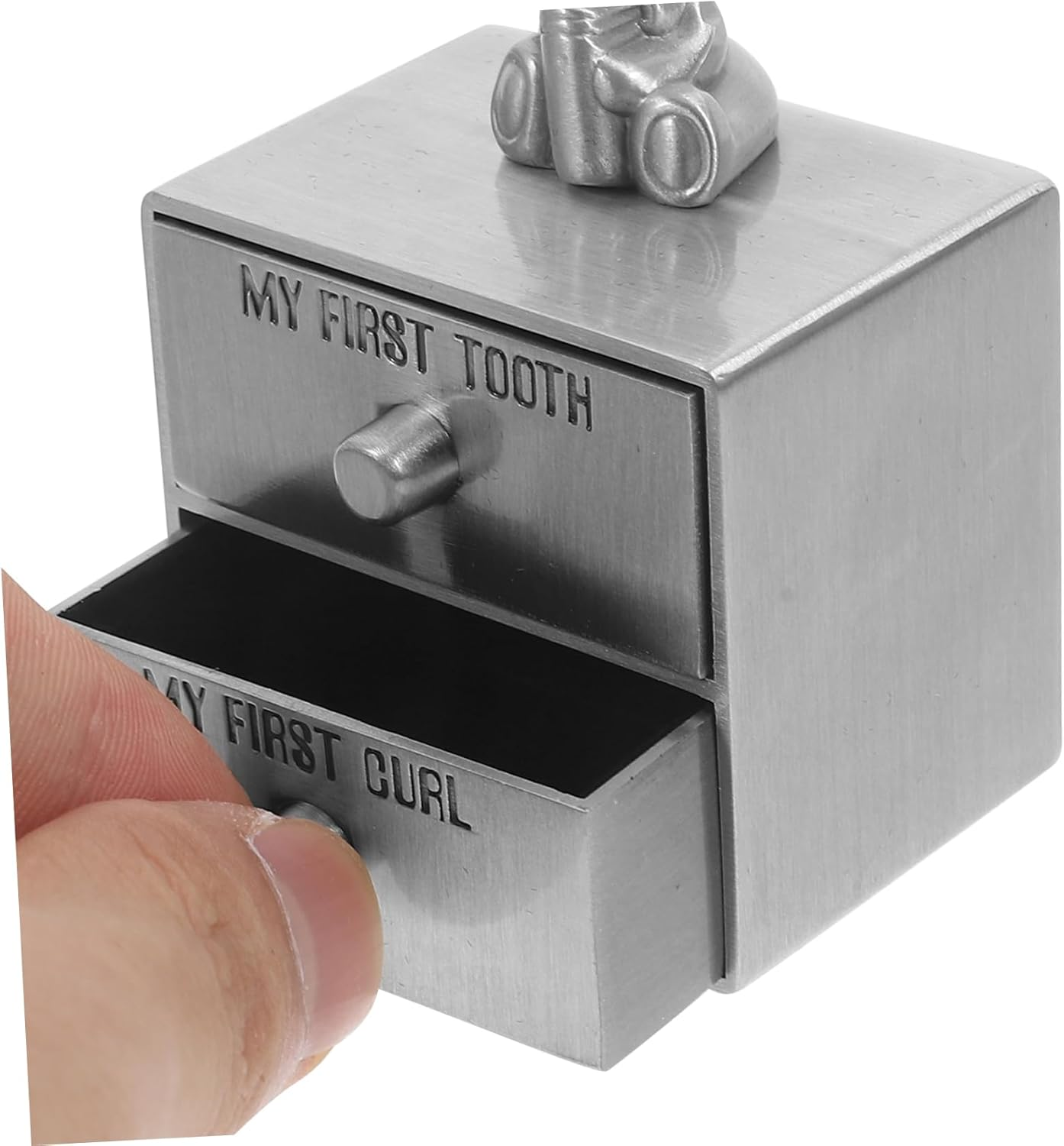 Ibasenice Teeth Storage Box Metal Drawer Type for First Lost Deciduous Tooth and Curl Keepsake Box